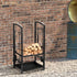 Metal Firewood Log Holder 2 Layer Firewood Rack Indoor Outdoor Fireplace Wood Storage Shelf with 4 Tools and Hooks, Black, 40L x 30W x 74.5H cm