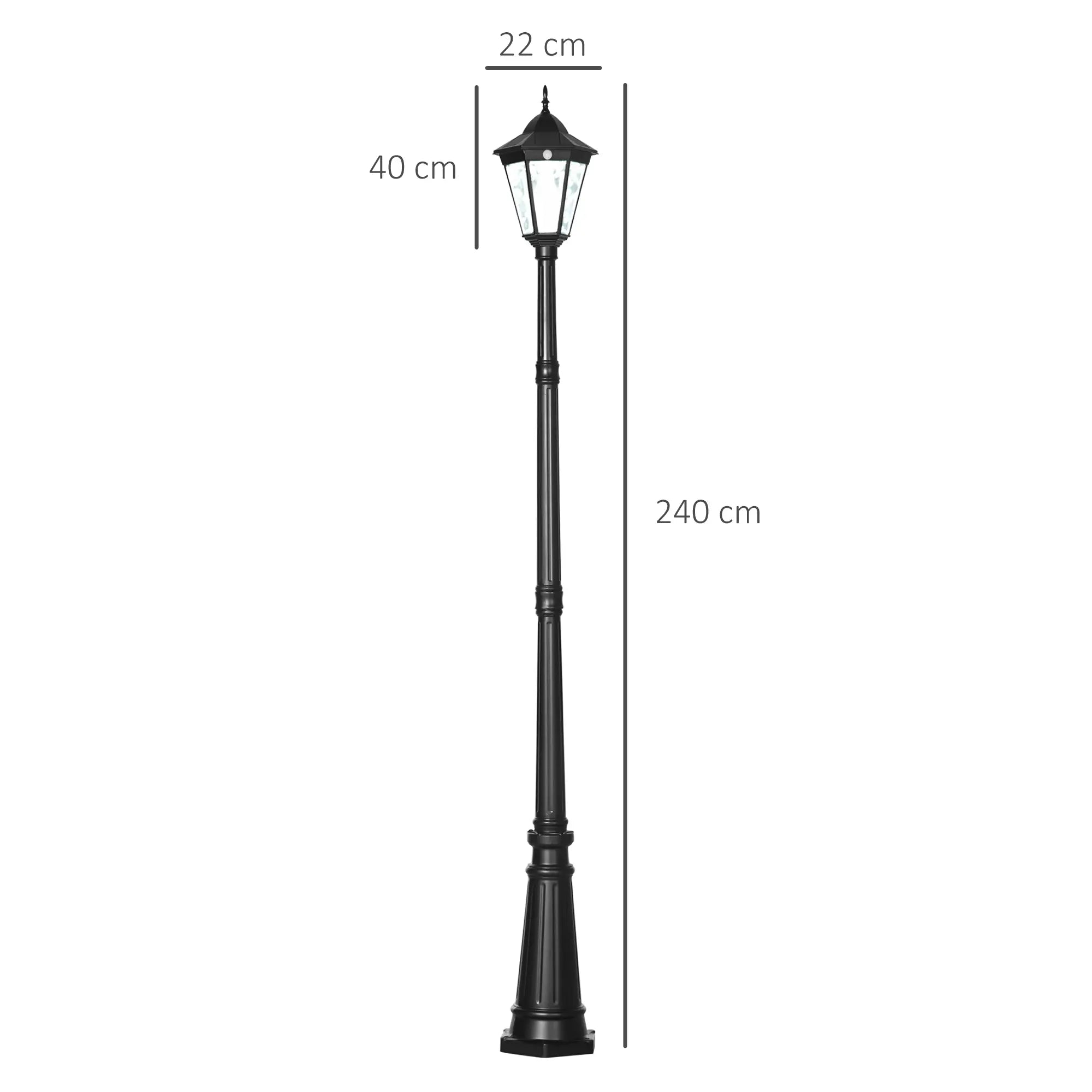 2.4 m Garden Lamp Post Light, LED Solar Powered Patio Path Lighting Lamp with Aluminium Frame, PIR Motion Sensor for Lawn, Pathway, Driveway, Black