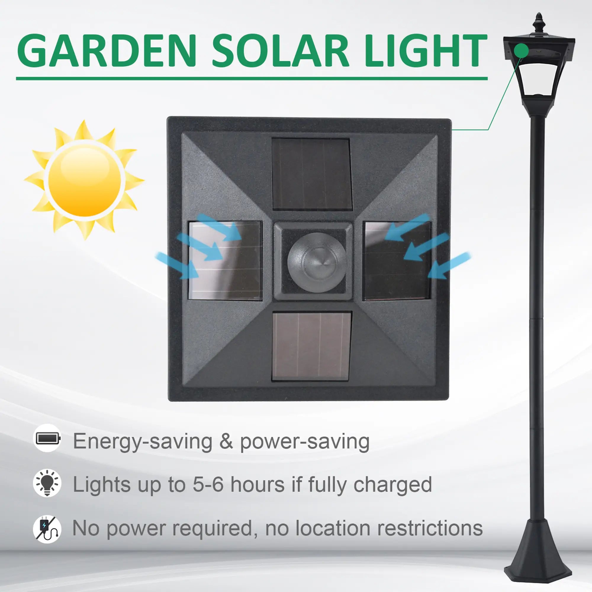 Outdoor Garden Solar Post Lamp Photosensitive LED Lantern Bollard Pathway 1.2M Tall – Black