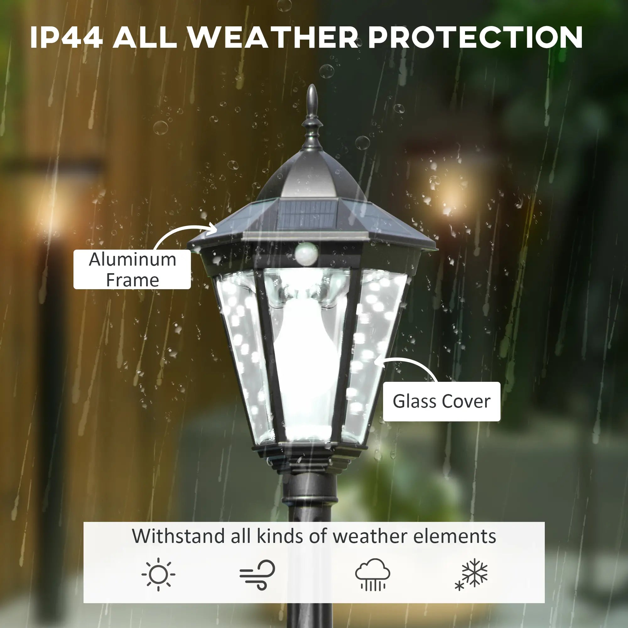 2.4 m Garden Lamp Post Light, LED Solar Powered Patio Path Lighting Lamp with Aluminium Frame, PIR Motion Sensor for Lawn, Pathway, Driveway, Black