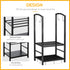 Metal Firewood Log Holder 2 Layer Firewood Rack Indoor Outdoor Fireplace Wood Storage Shelf with 4 Tools and Hooks, Black, 40L x 30W x 74.5H cm