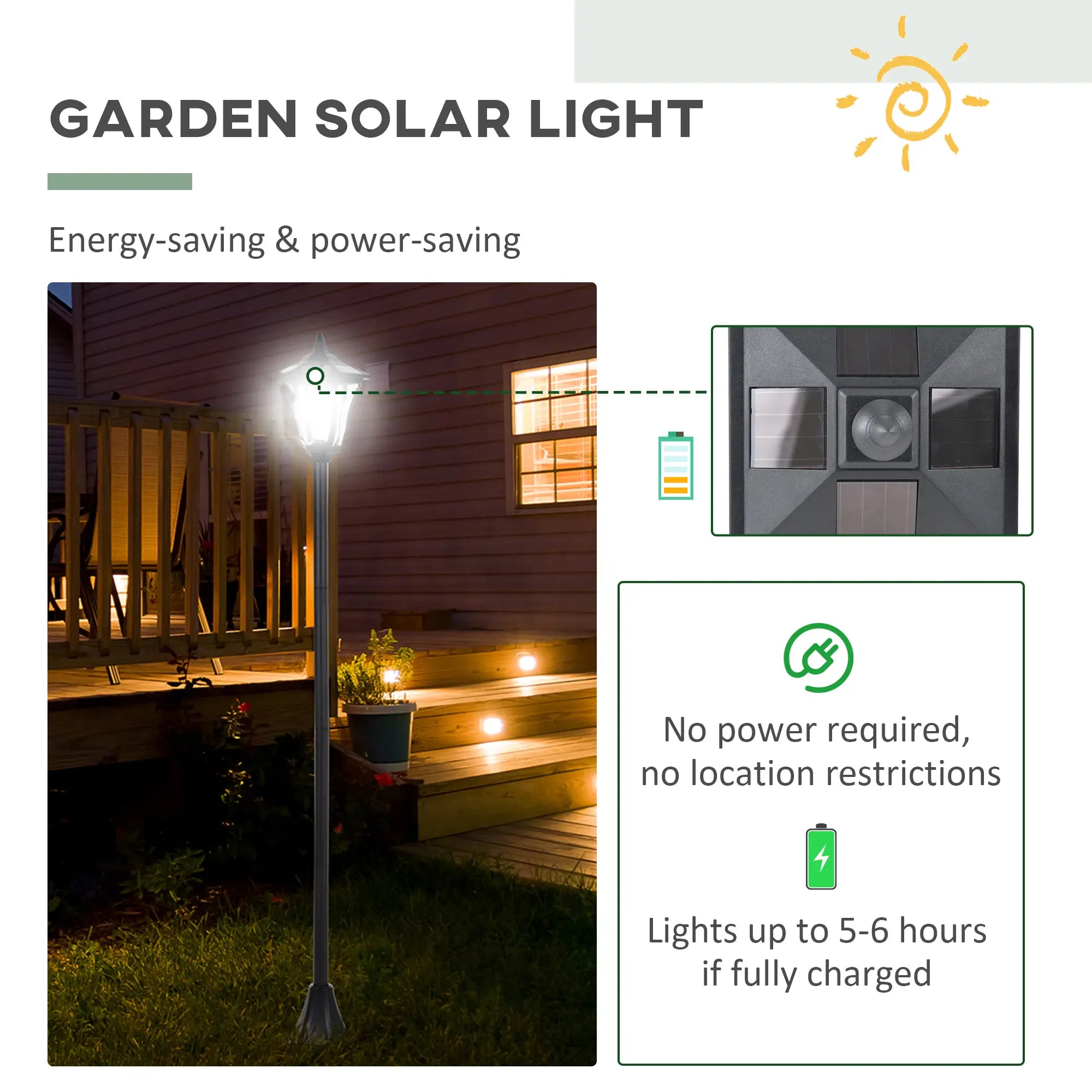 Outdoor Garden Solar Post Lamp Photosensitive LED Lantern Bollard Pathway 1.2M Tall – Black