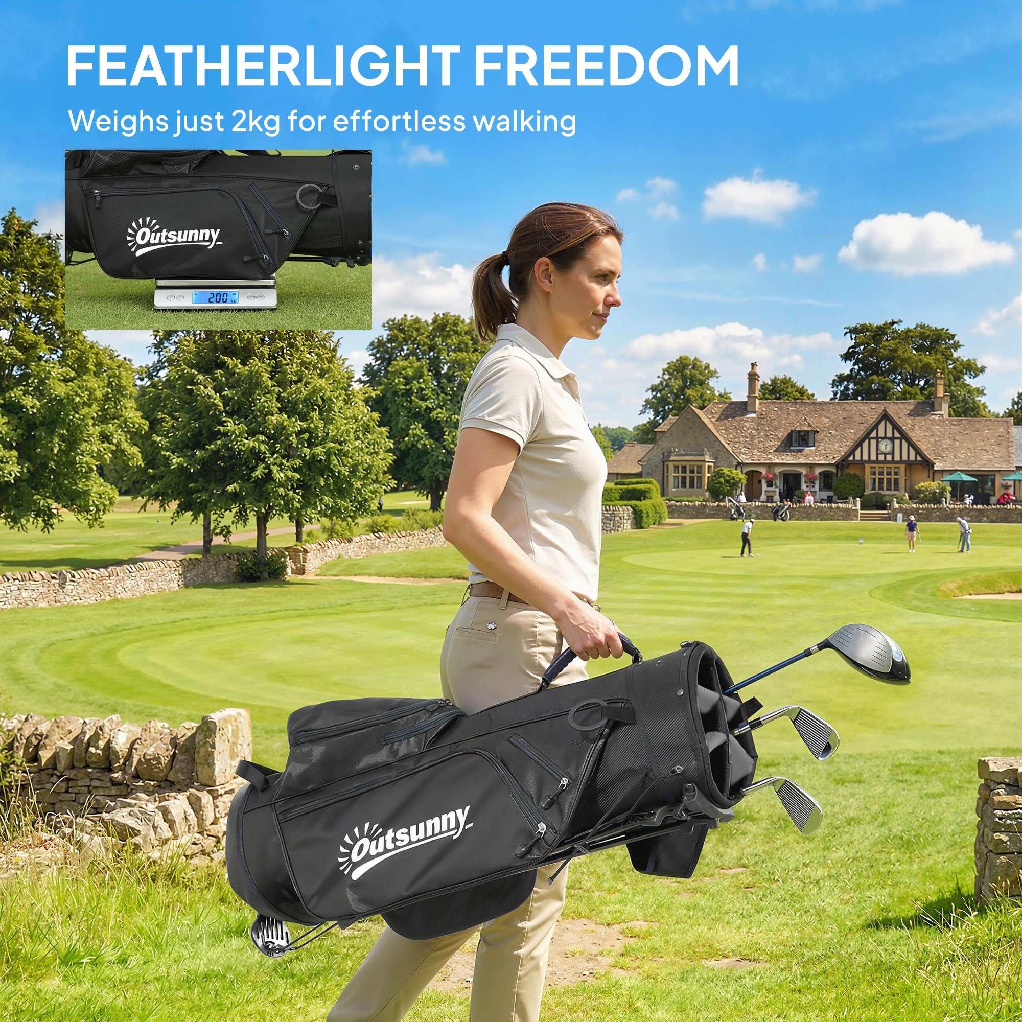 Outsunny Golf Stand Bag 6 Way Full-Length Dividers, Waterproof Golf Bag Grey