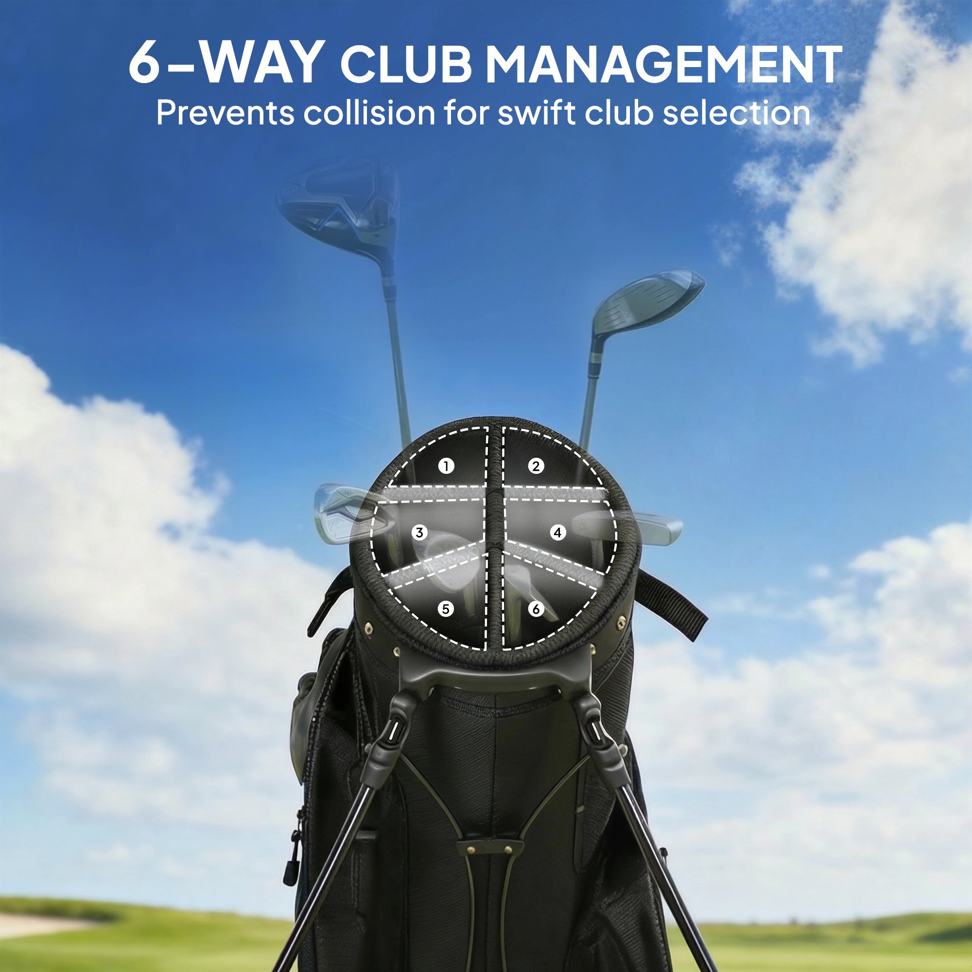 Outsunny Golf Stand Bag 6 Way Full-Length Dividers, Waterproof Golf Bag Grey