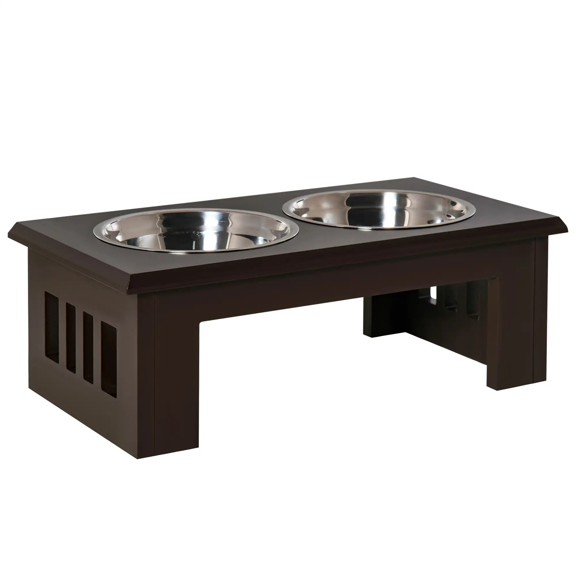Raised Dog Feeding Bowls with Stand, Stainless Steel for Medium Dog, 58L x 31W x 25H cm - Brown