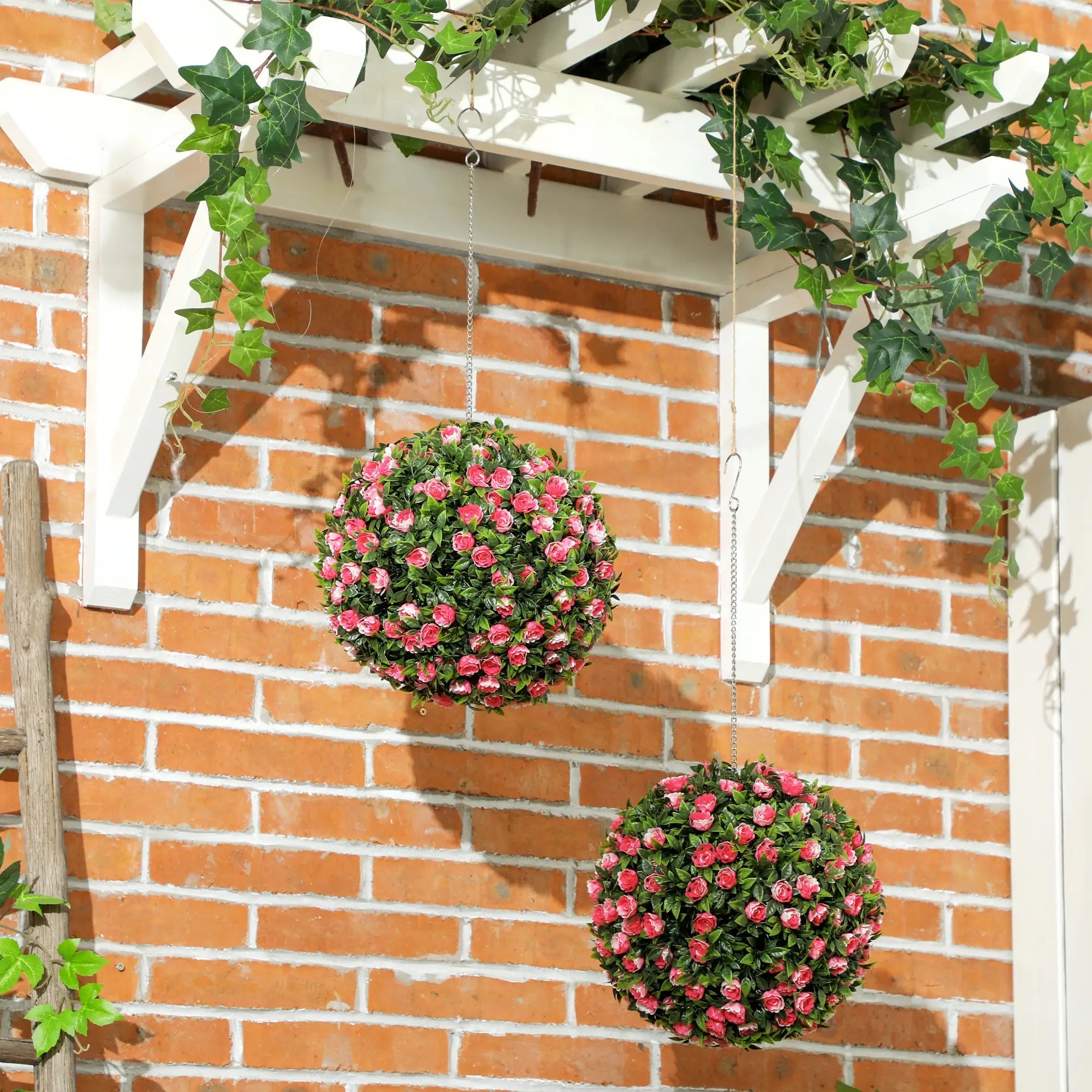 Set of 2 Decorative Artificial Plants, UV-protected Artificial Plant Topiary Rose Balls, Fake Plants for Home Indoor outdoor Decor, 28cm, Pink Bargain Clearance Centre
