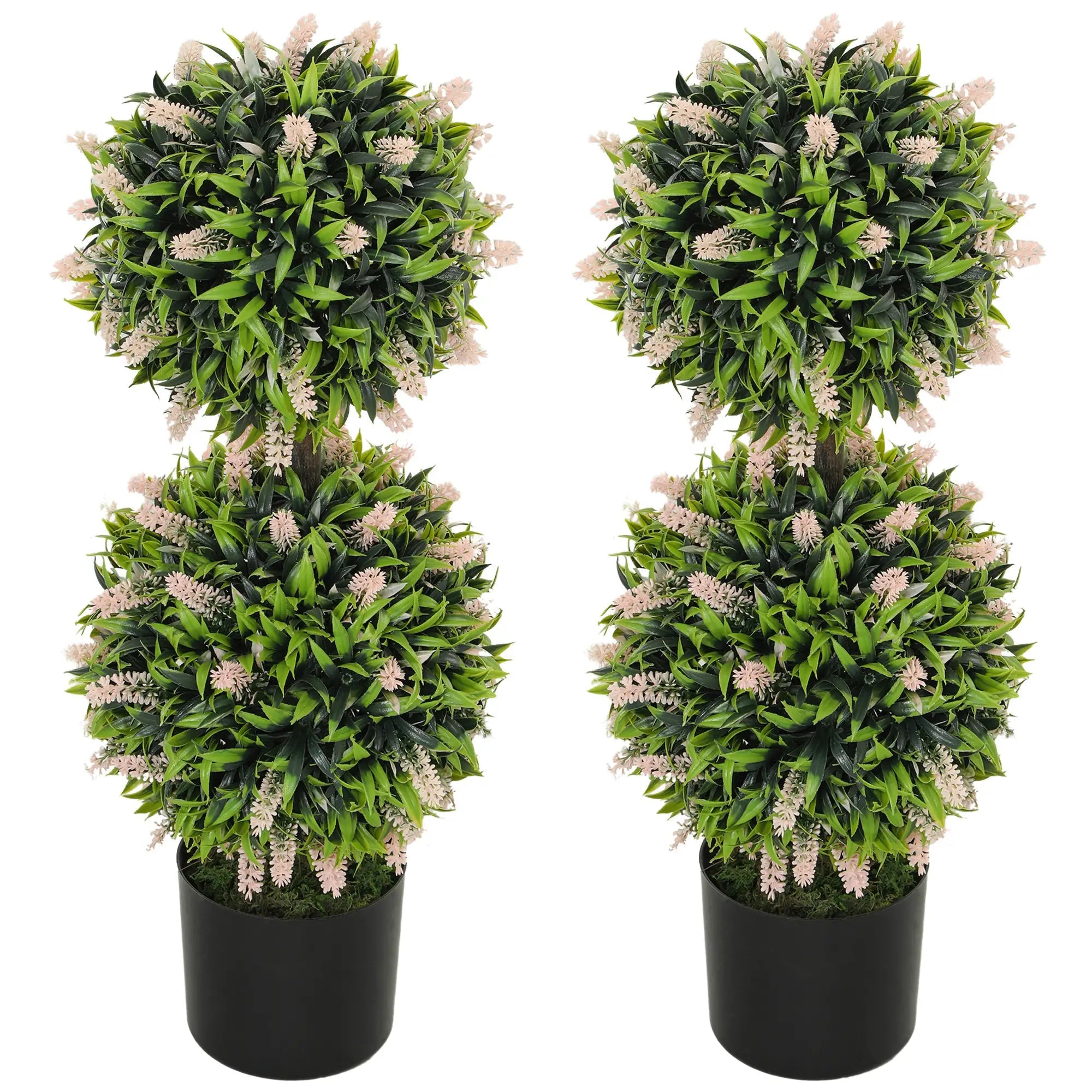Set of 2 Decorative Artificial Plants Ball Trees with Lavender Flowers in Pot Fake Plants for Home Indoor Outdoor Decor, 70cm, Pink Bargain Clearance Centre