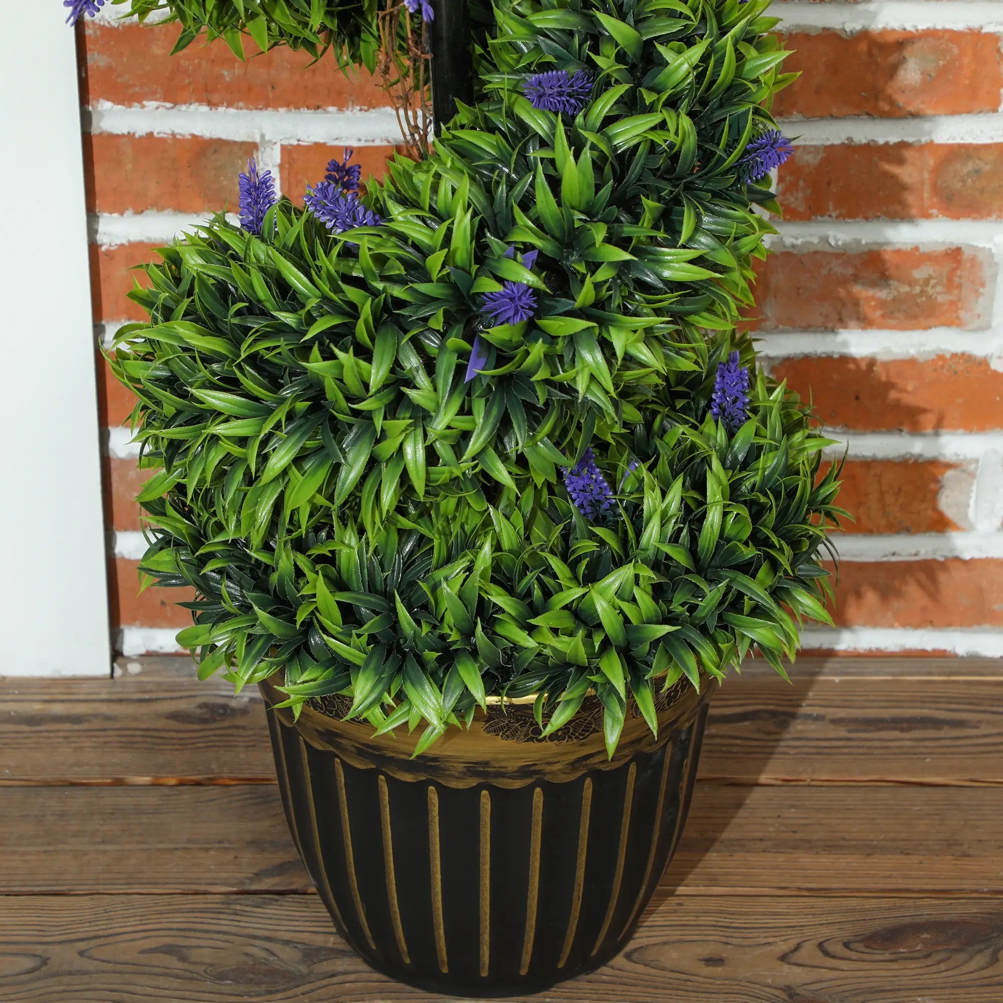 Set of 2 Decorative Artificial Plants, Boxwood Spiral Topiary Tree with Lavender and Pot, Fake Plants for Home Indoor Outdoor Decor, 115cm Bargain Clearance Centre