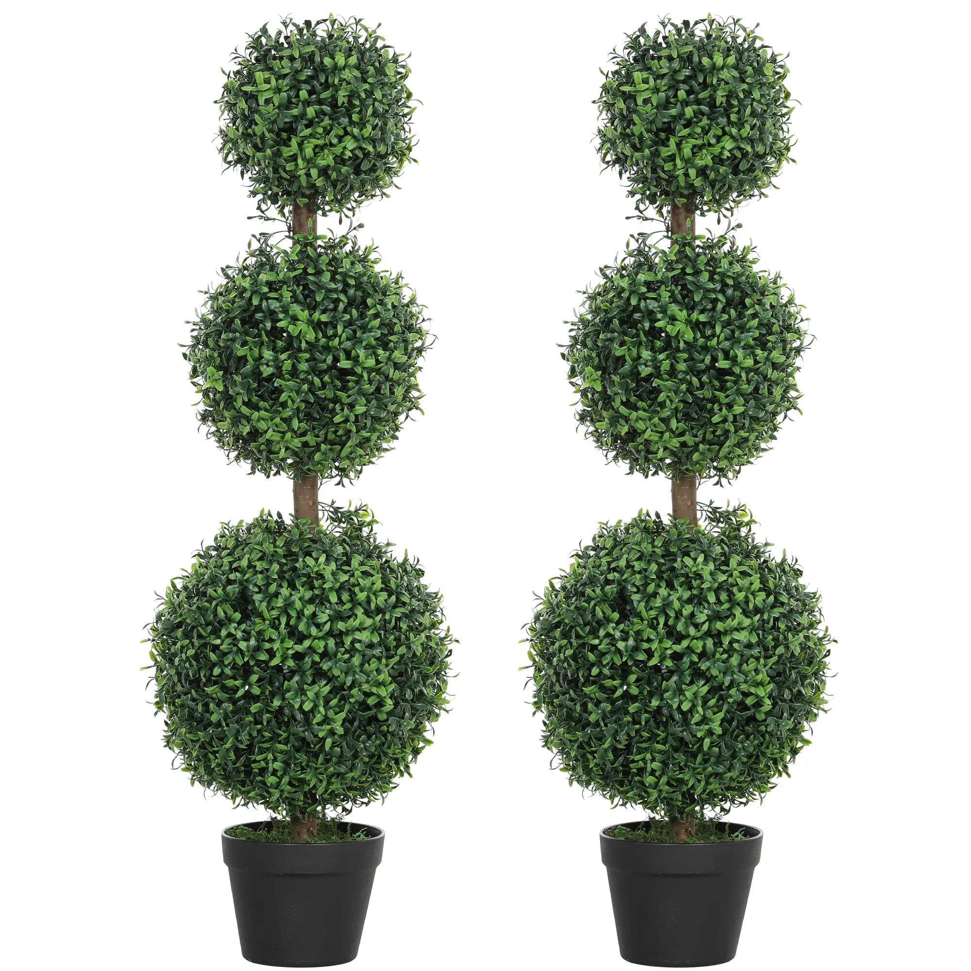 Set of 2 Decorative Artificial Trees, Topiary Ball-shaped Boxwood Trees in Pot, Fake Plants for Home Indoor outdoor Decor, 100cm, Green Bargain Clearance Centre