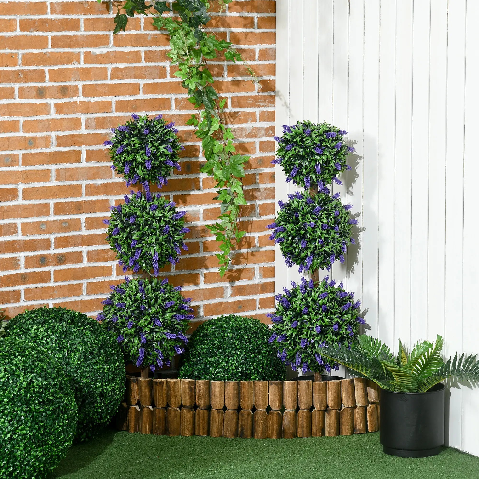 Set of 2 Artificial Plants, Lavender Flowers Ball Trees with Pot, for Home Indoor Outdoor Decor, 110cm Bargain Clearance Centre