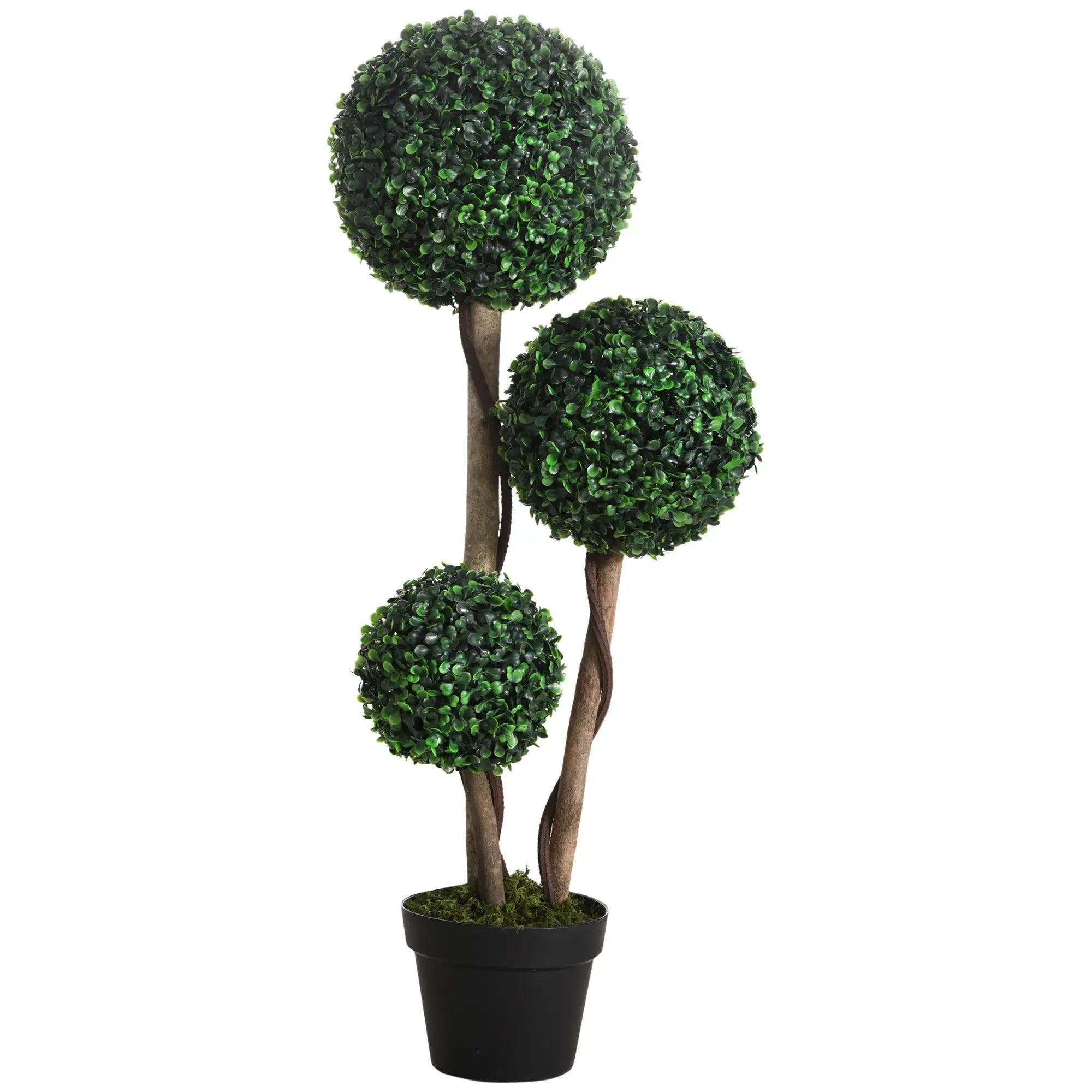 Decorative Artificial Tree Boxwood Ball Topiary Tree in Pot Fake Plant for Home Indoor Outdoor Decor, 90 cm, Dark Green Bargain Clearance Centre