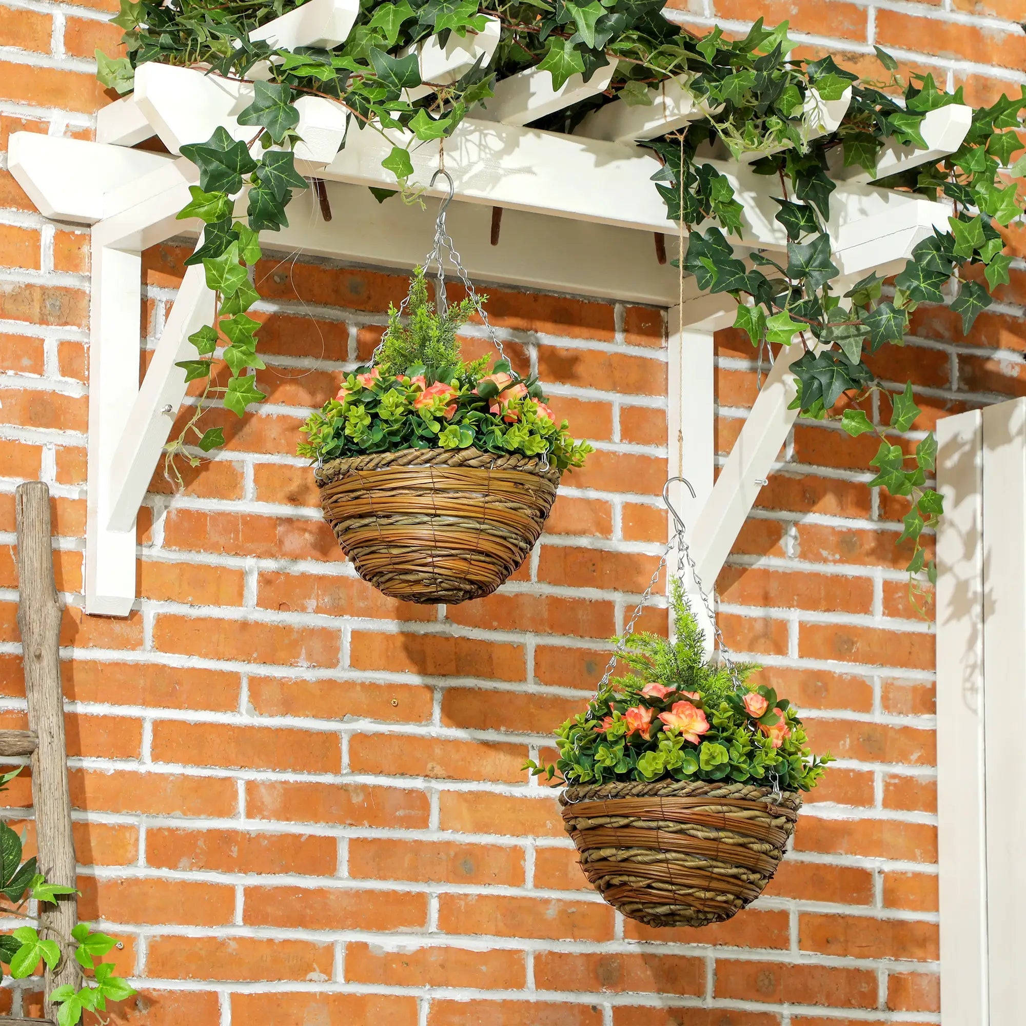 Set of Two Hanging Lisianthus Flower Pots - Orange/Green Bargain Clearance Centre