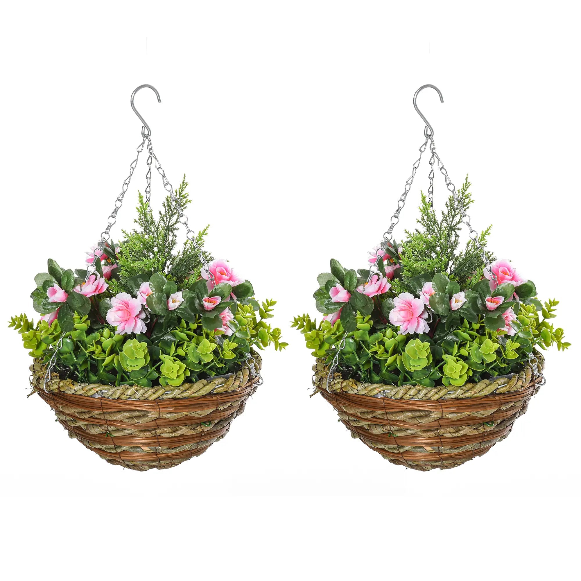 Set of Two Hanging Lisianthus Flower Pots - Pink/Green Bargain Clearance Centre