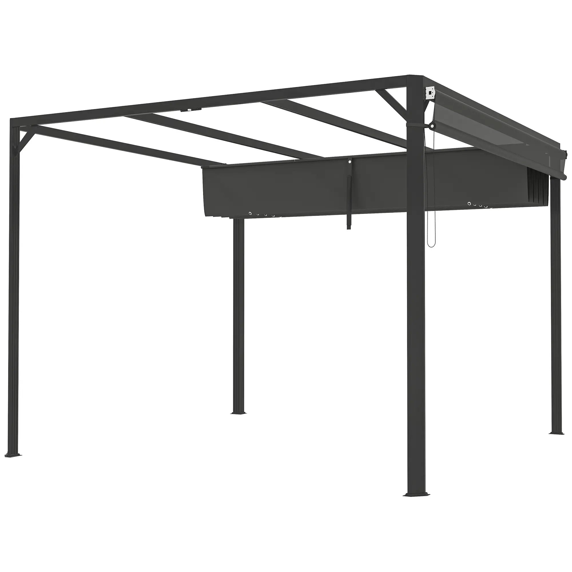 3 x 3m Aluminium Pergola, with Retractable Roof and Wall - Dark Grey