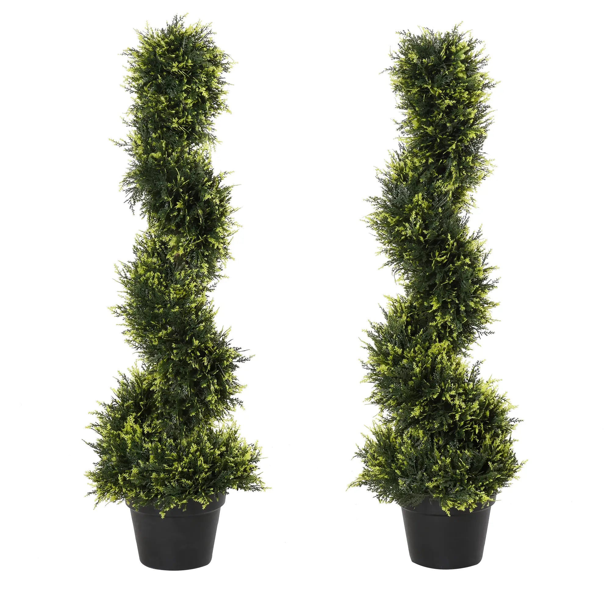 90cm/3FT Artificial Trees, Spiral Topiary Trees w/ Pot Set Of 2, Fake Indoor Outdoor Greenery Plant Home Office Garden Decor Green Bargain Clearance Centre