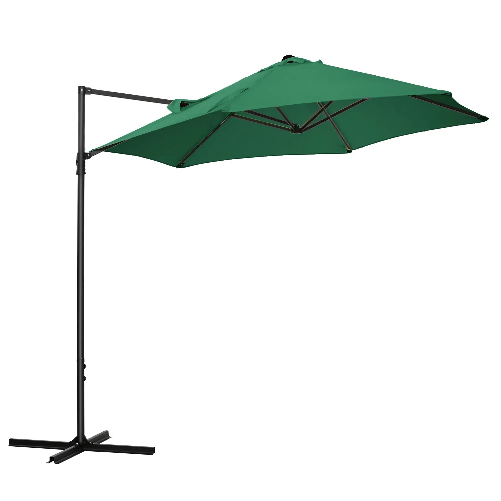 2.5M Garden Cantilever Parasol, Offset Roma Patio Umbrella Hanging Sun Shade Canopy Shelter with 360° Rotation and Cross Base, Green 4