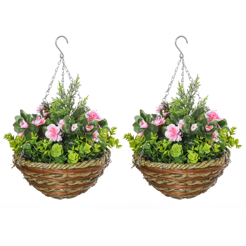 Set of Two Hanging Lisianthus Flower Pots - Pink/Green Bargain Clearance Centre