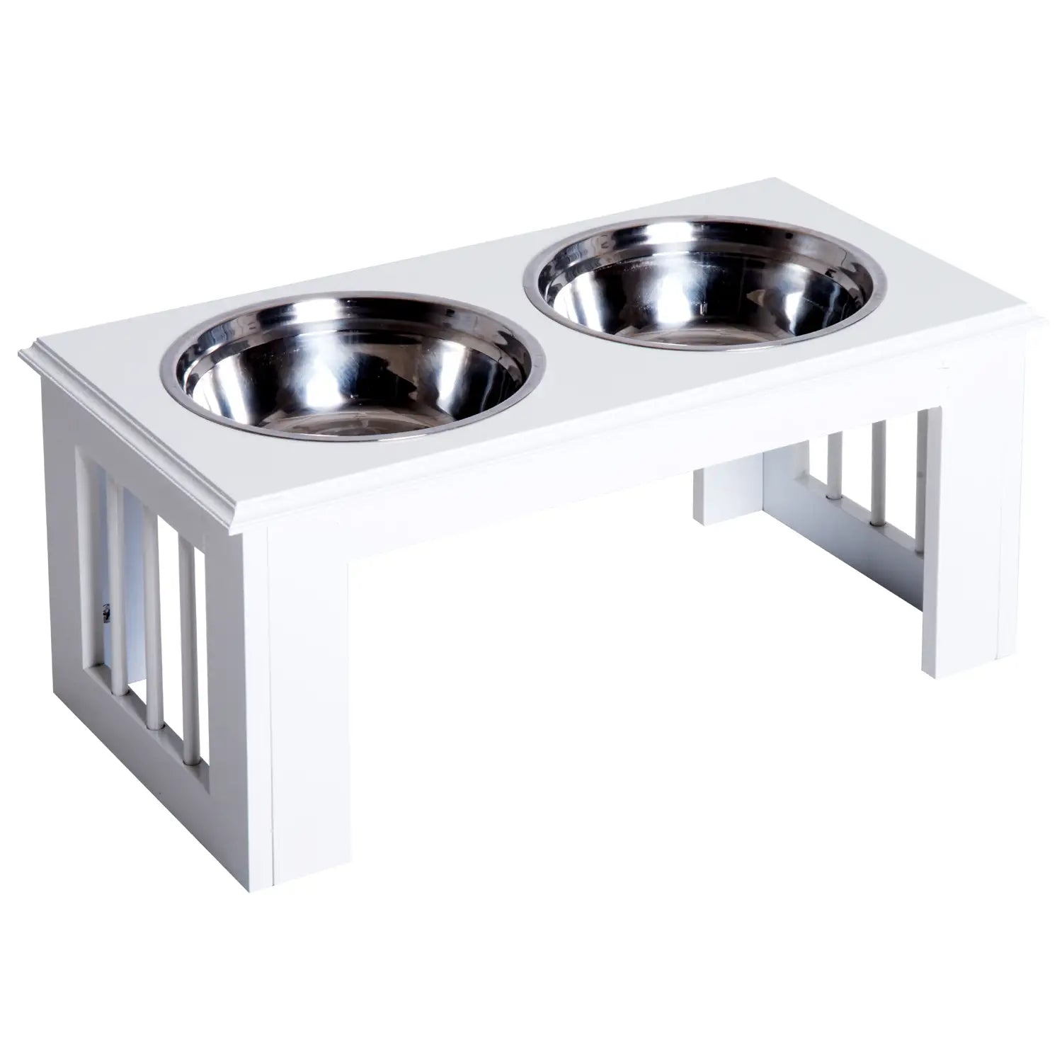 Raised Dog Feeding Bowls with Stand, Stainless Steel for Extra Small and Small Dog, 44L x 24W x 15H cm - White