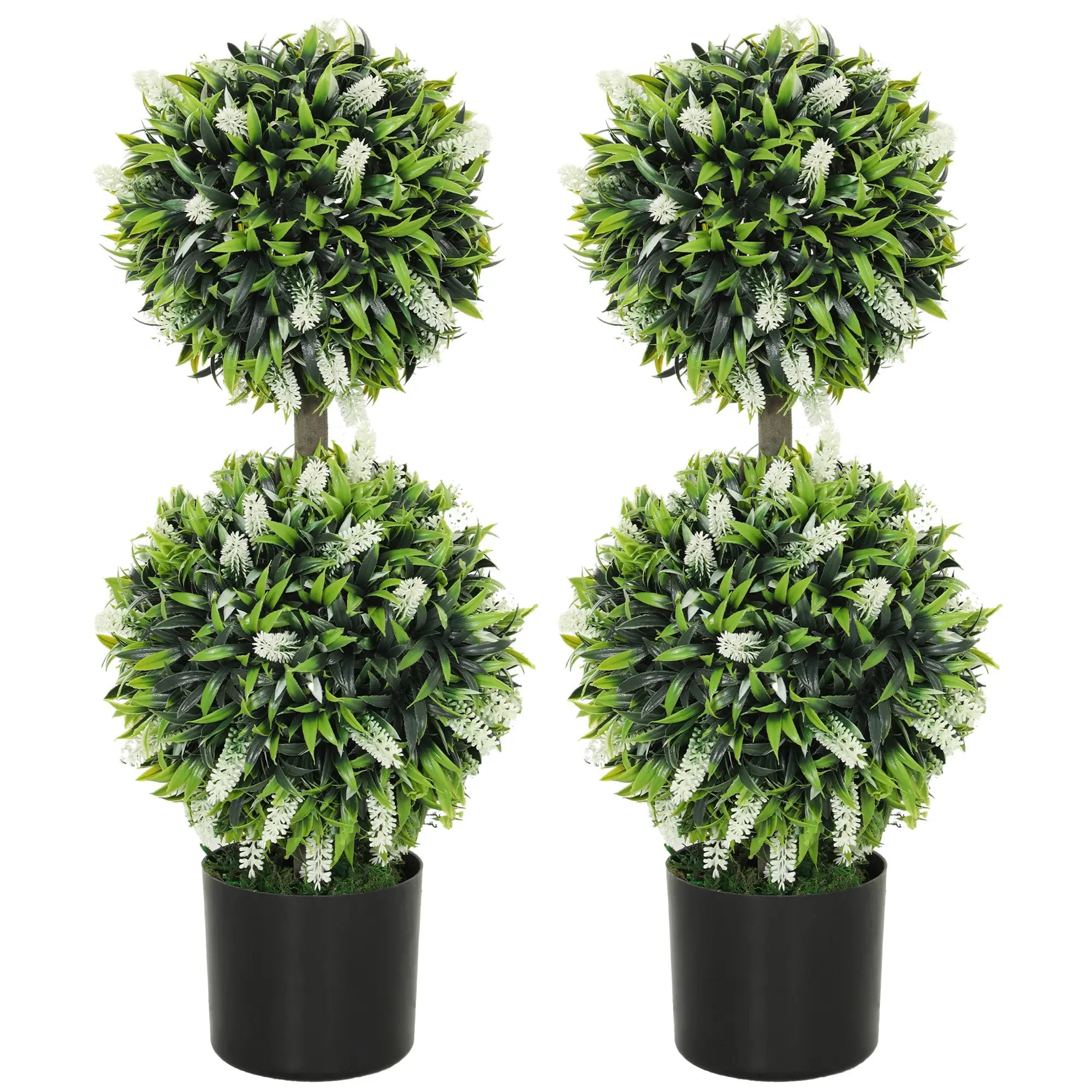 Set of 2 Decorative Artificial Plants Ball Trees with Lavender Flowers in Pot Fake Plants for Home Indoor Outdoor Decor, 70cm, White Bargain Clearance Centre