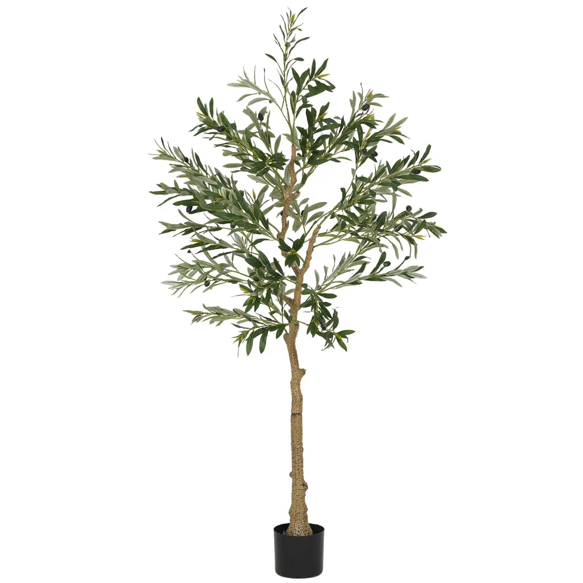5ft/ 150cm Decorative Artificial Plant, Silk Olive Tree with 720 Leaves and 32 Olive Fruits in Pot, Fake Plant for Home, Office, Living Room, Indoor Decor Bargain Clearance Centre