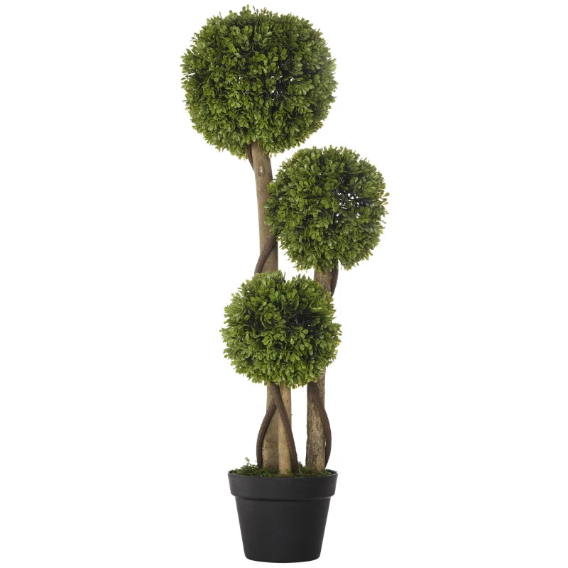 Decorative Artificial Trees Boxwood Ball Topiary Trees in Pot Fake Plants for Home Indoor Outdoor Decor, 90 cm Bargain Clearance Centre