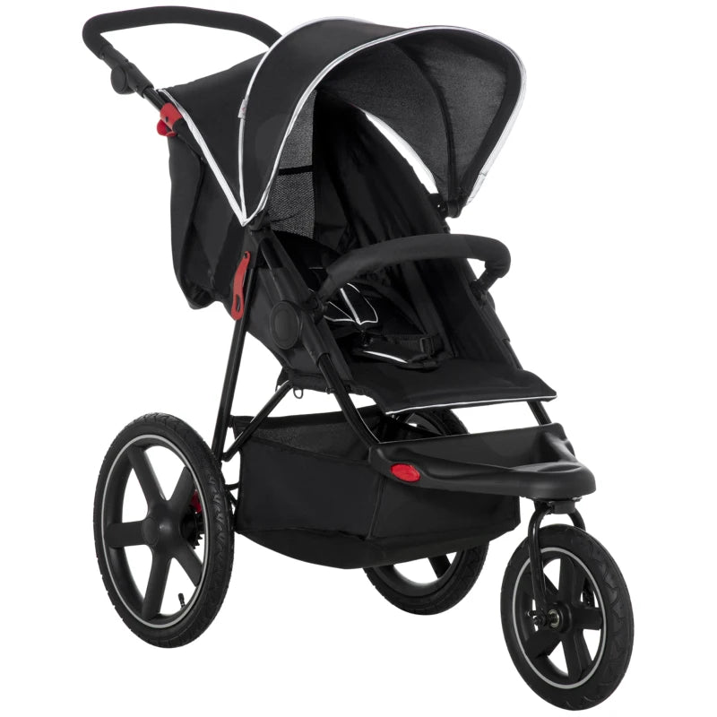 Foldable Three-Wheeler Baby Stroller w/ Canopy, Storage Basket - Black