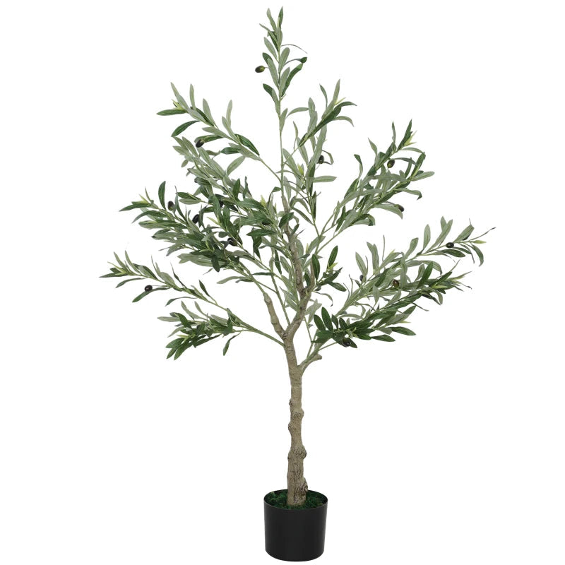 4ft/ 120cm Decorative Artificial Plant, Silk Olive Tree with 450 Leaves and 20 Olive Fruits in Pot, Fake Plant for Home, Office, Living Room, Indoor Decor Bargain Clearance Centre