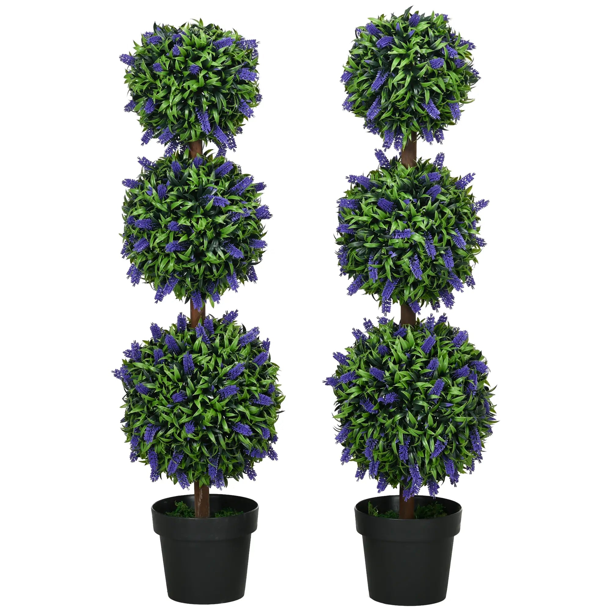 Set of 2 Artificial Plants, Lavender Flowers Ball Trees with Pot, for Home Indoor Outdoor Decor, 110cm Bargain Clearance Centre