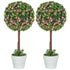 Set of 2 Decorative Artificial Plants, Ball Topiary Tree with Rose Flower in Pot, Fake Plants for Home Indoor Outdoor Decor, 60cm, Pink Bargain Clearance Centre