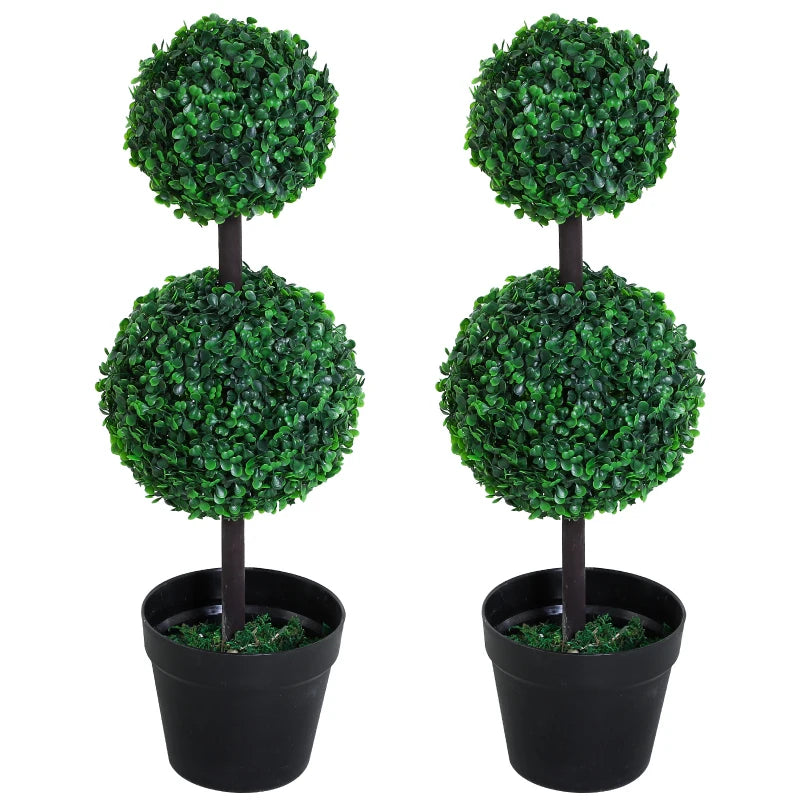 Set of 2 Artificial Boxwood Ball Topiary Trees Potted Decorative Plant Outdoor and Indoor Décor (67cm) Bargain Clearance Centre