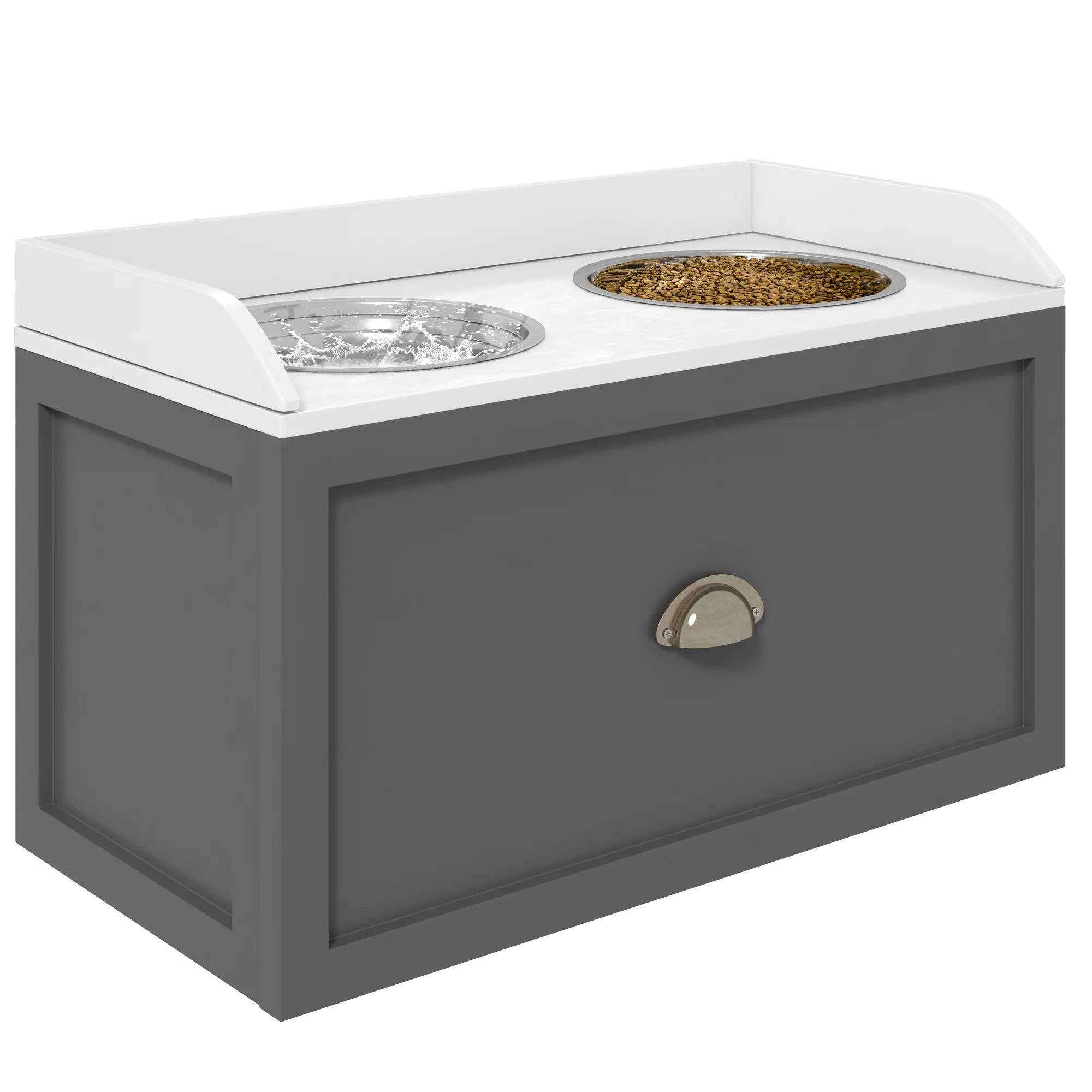 Stainless Steel Raised Dog Bowls, with 21L Storage Drawer for Large Dogs - Grey