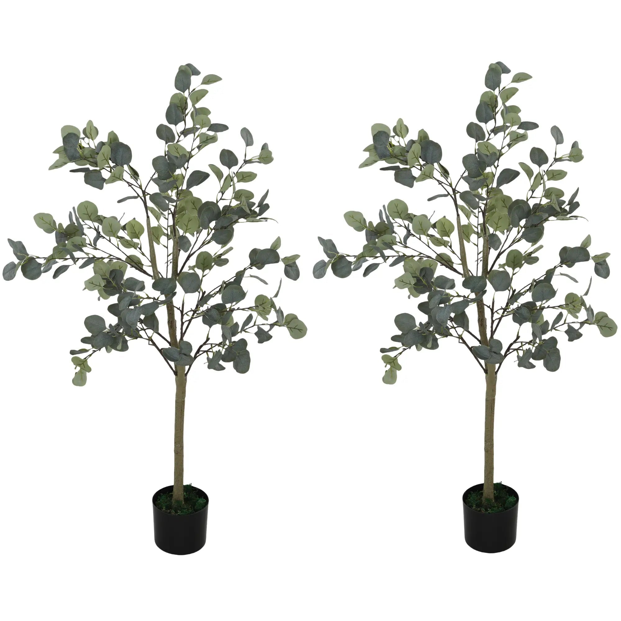 Set of 2 Decorative Artificial Tree, 4ft/ 120cm Silk Eucalyptus Trees with 230 Silver Dollar Leaves in Pot, Fake Plants for Home, Office, Living Room, Indoor Decor Bargain Clearance Centre