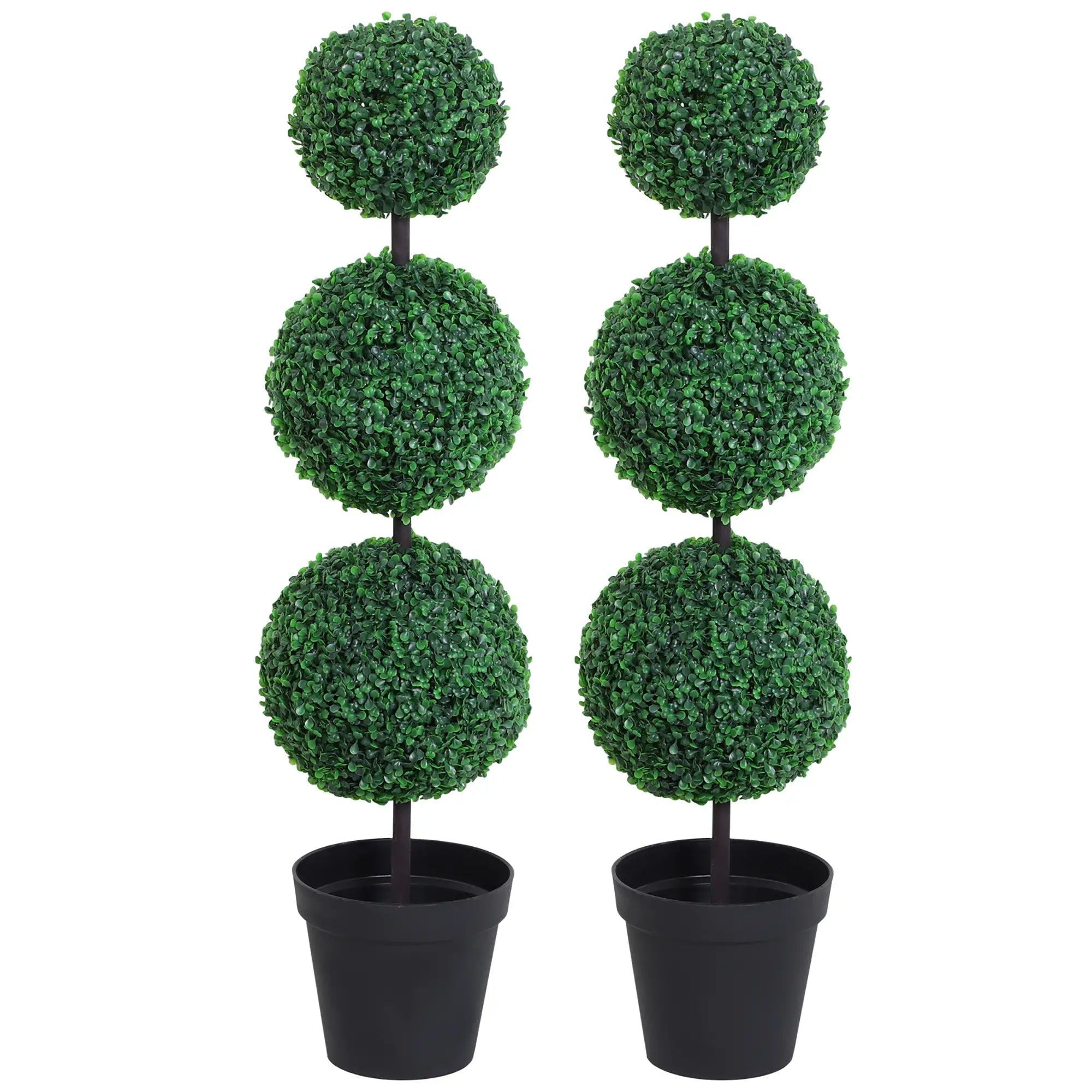 Set of 2 Artificial Boxwood Ball Topiary Trees Potted Decorative Plant Outdoor and Indoor Décor (112cm) Bargain Clearance Centre