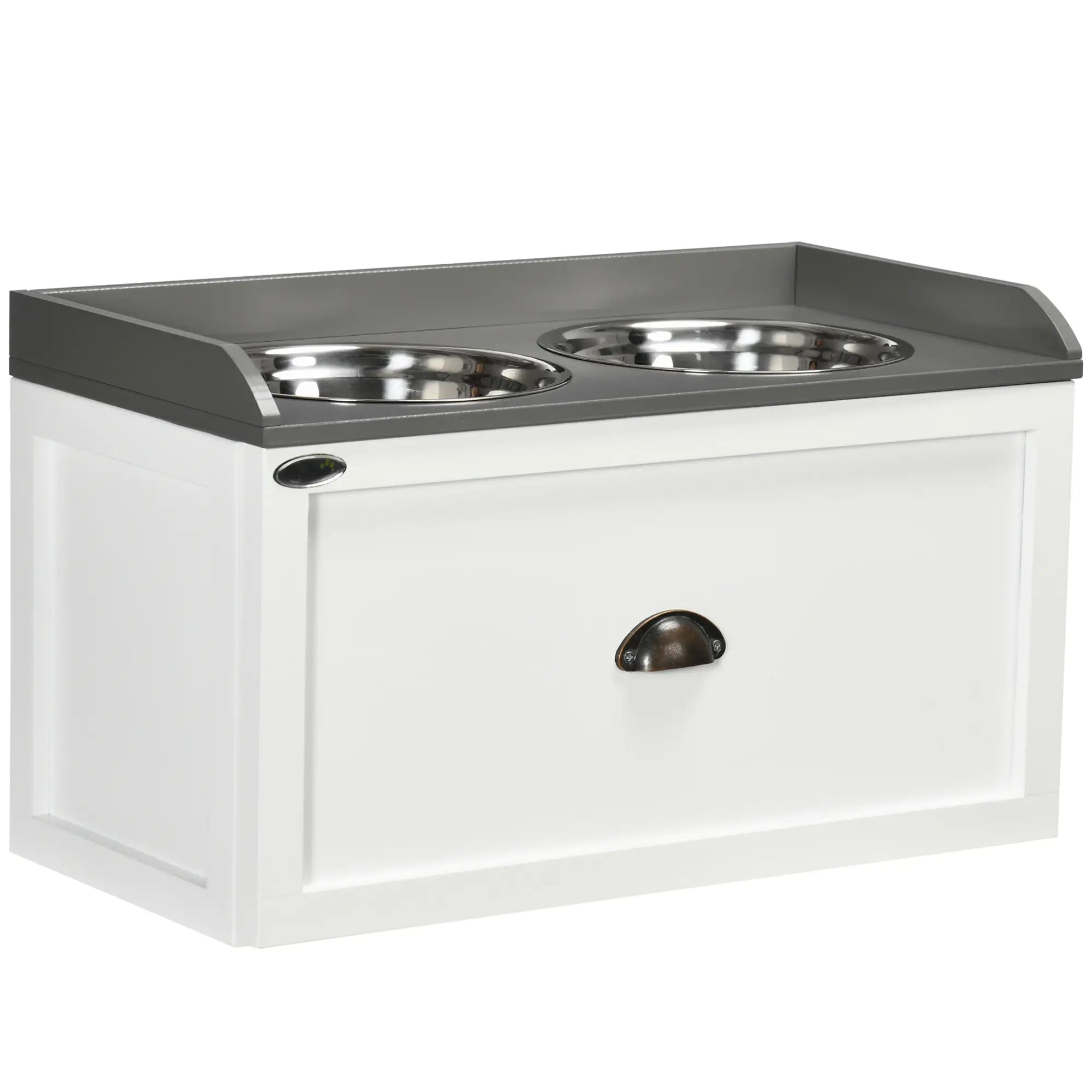 Stainless Steel Raised Dog Bowls, with 21L Storage Drawer for Large Dogs and Cats - White