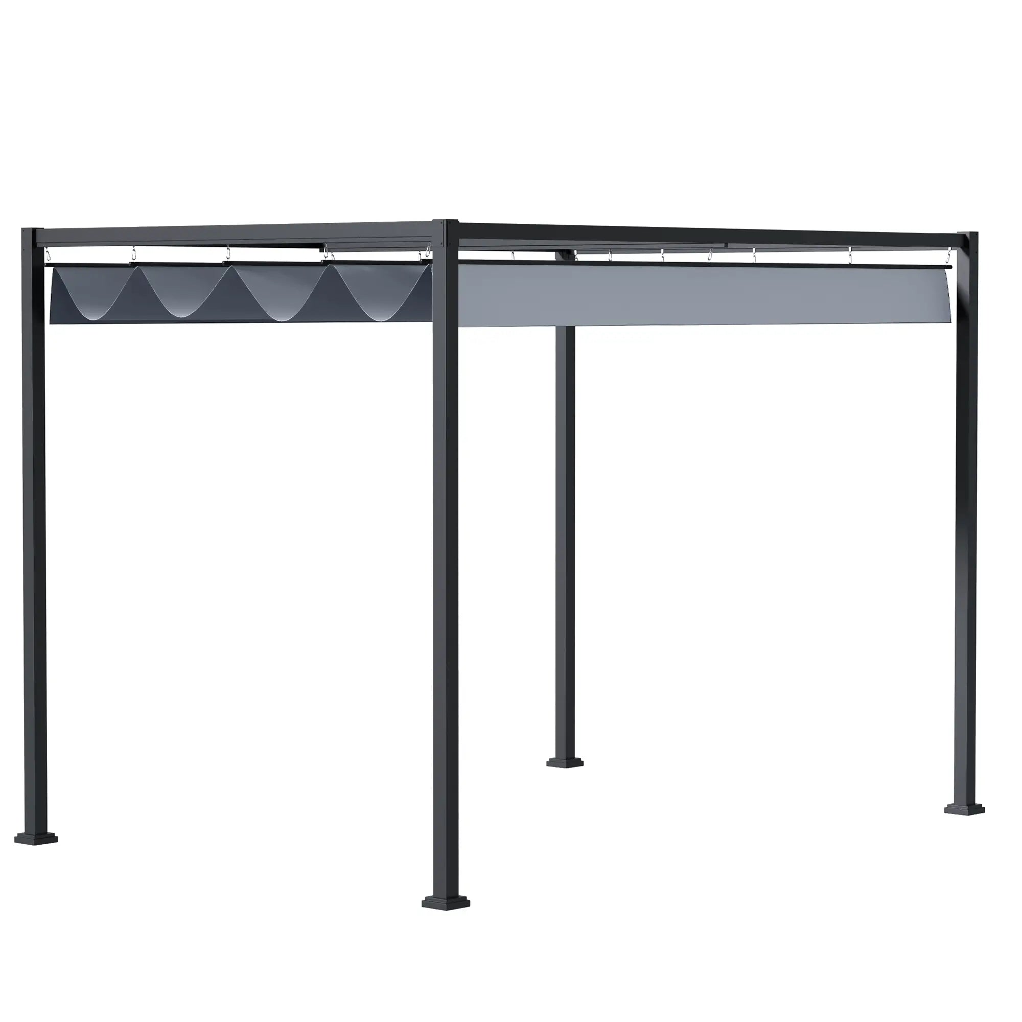 4 x 3(m) Metal Outdoor Pergola with Retractable Roof, Outdoor Gazebo with Drainage Holes for Garden, Patio, Lawn, Grey