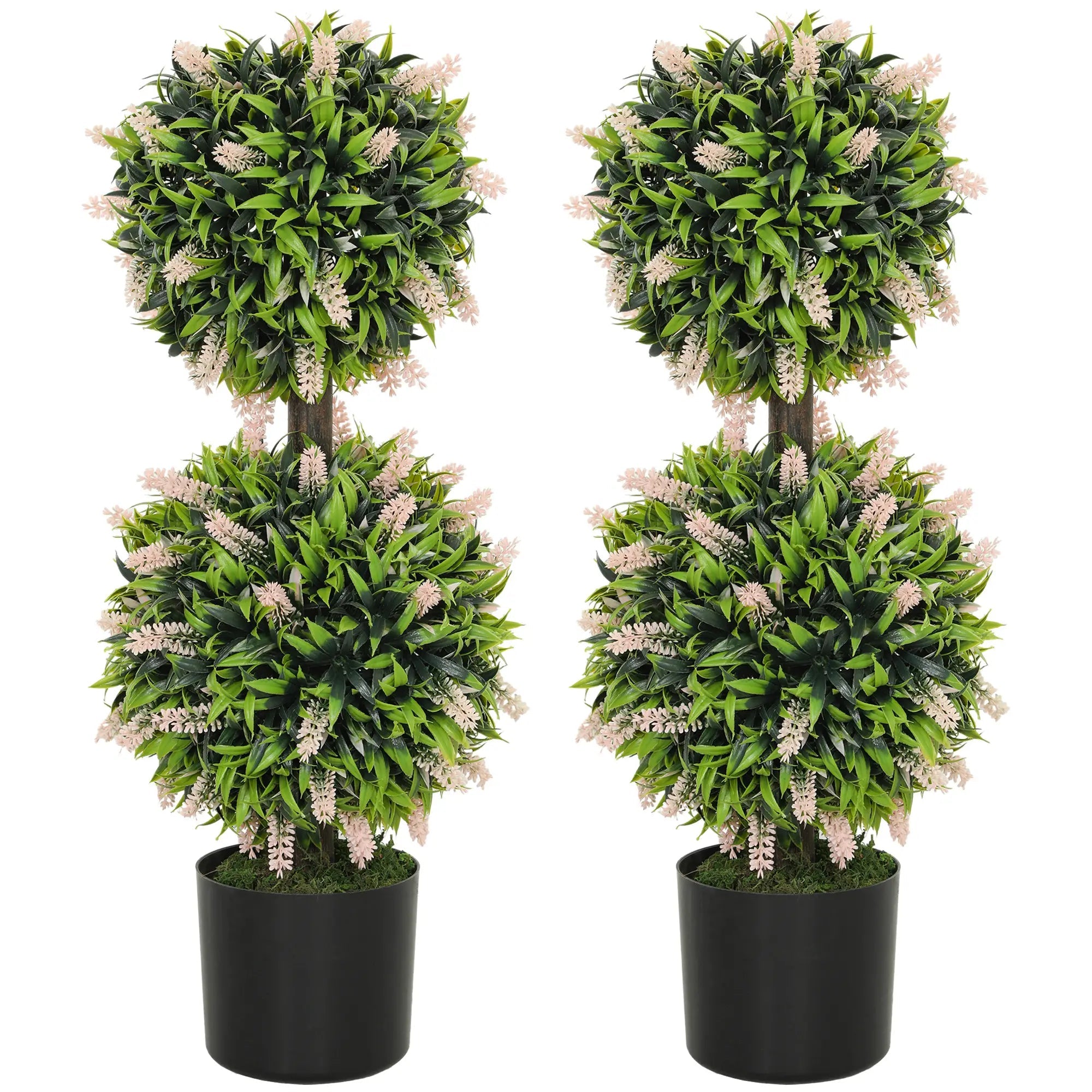 Set of 2 Decorative Artificial Plants Ball Trees with Lavender Flowers in Pot Fake Plants for Home Indoor Outdoor Decor, 70cm, Pink Bargain Clearance Centre