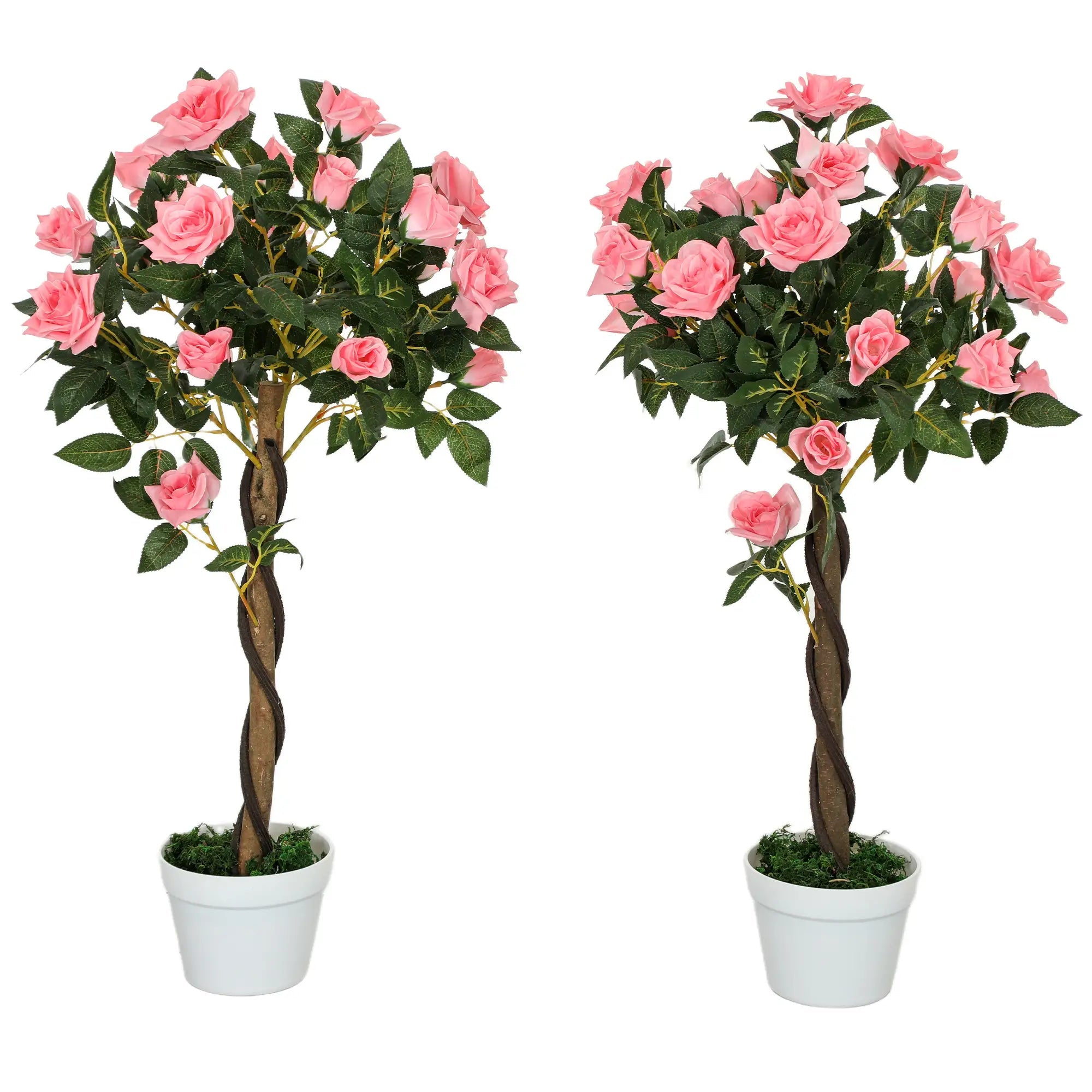 Set of 2 Artificial Plants Pink Rose Floral in Pot, Fake Plants for Home Indoor Outdoor Decor, 90cm Bargain Clearance Centre