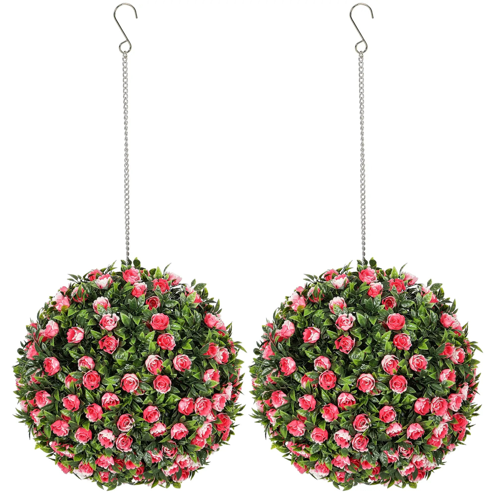 Set of 2 Decorative Artificial Plants, UV-protected Artificial Plant Topiary Rose Balls, Fake Plants for Home Indoor outdoor Decor, 28cm, Pink Bargain Clearance Centre