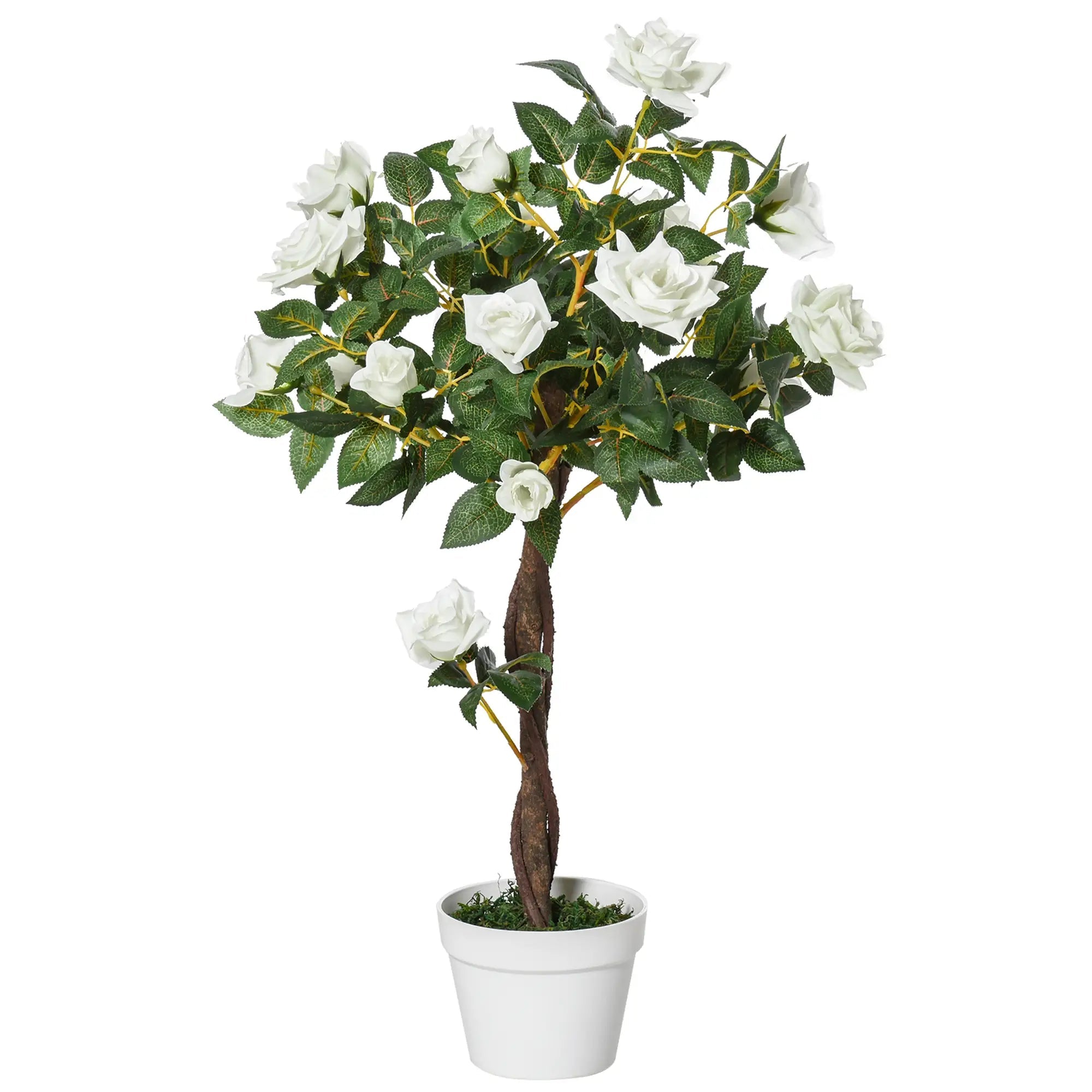 Artificial Plants White Rose Floral in Pot, Fake Plants for Home Indoor Outdoor Decor, 90cm Bargain Clearance Centre