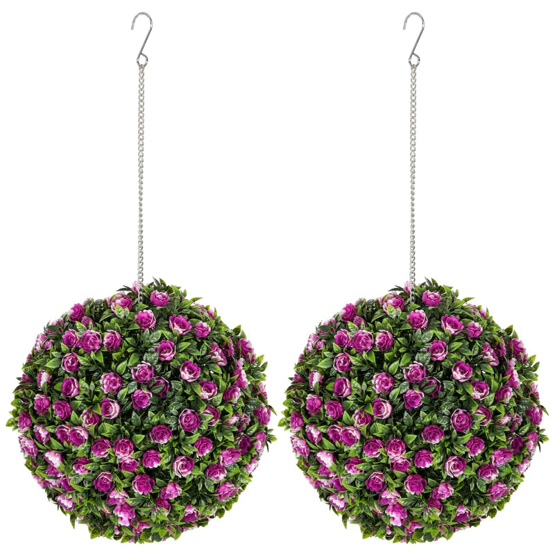 Set of 2 Decorative Artificial Plants, UV-protected Artificial Plant Topiary Rose Balls, Fake Plants for Home Indoor outdoor Decor, 28cm, Purple