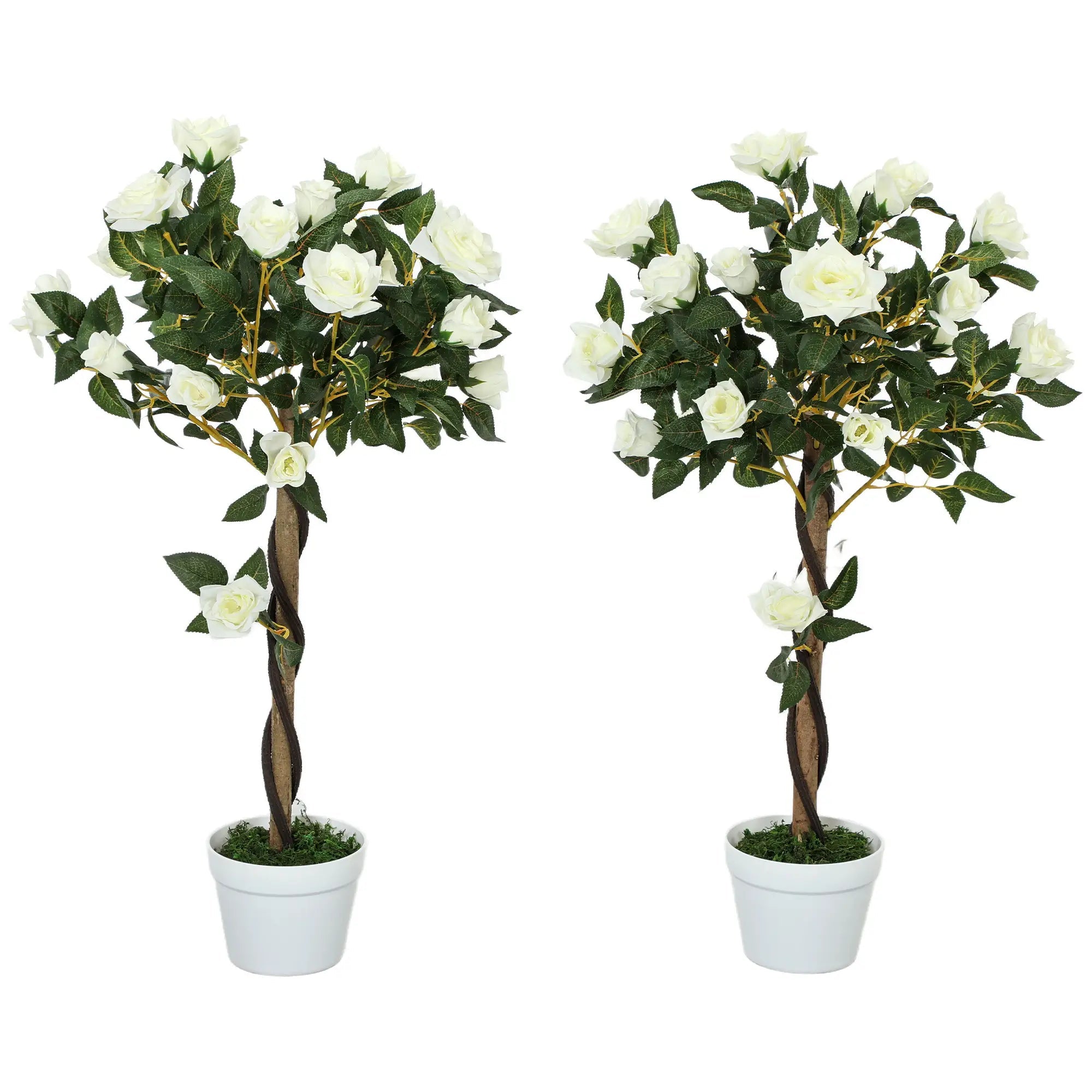 Set of Two Faux Rose Trees - White Bargain Clearance Centre