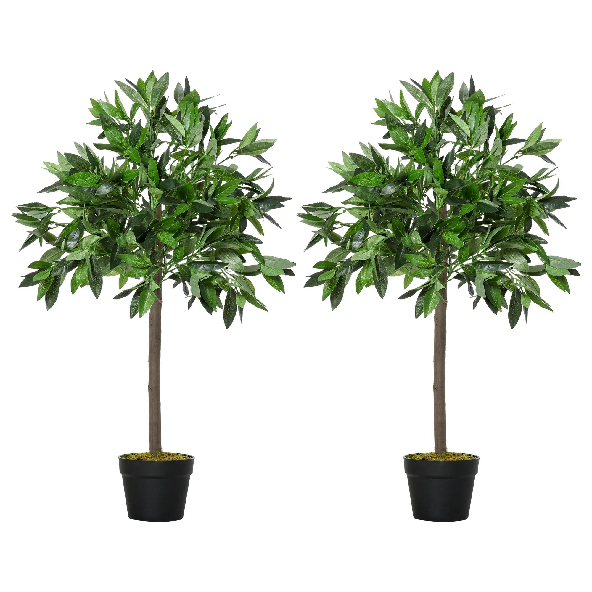 Artificial Bay Laurel Topiary Trees w/ Pot Fake, Set Of 2 90cm/3FT Indoor Outdoor Greenery Plant Home Office Garden Decor Green Bargain Clearance Centre