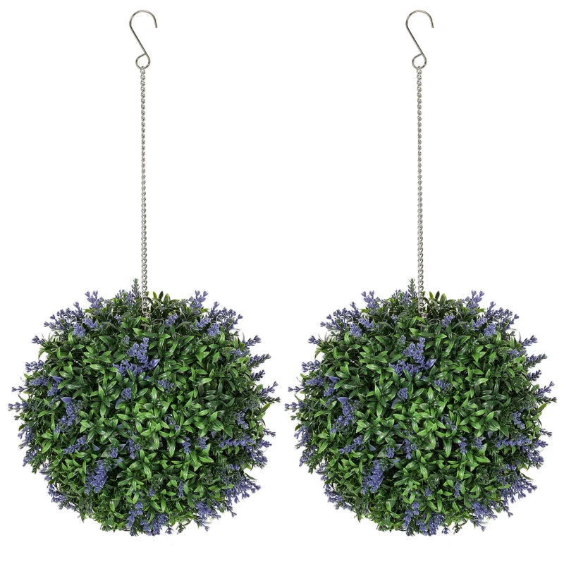 Set of 2 Artificial Plant Topiary Balls, UV-protected Fake Decorative Plants, Purple
