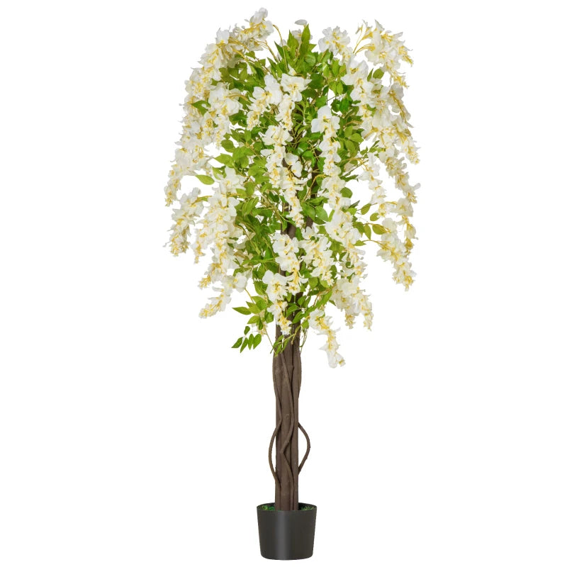Artificial Realistic White Wisteria Tree Faux Decorative Plant in Nursery Pot for Indoor Outdoor Décor, 160cm Bargain Clearance Centre