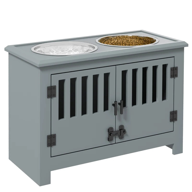 Raised Dog Bowls, Pet Feeding Station, with Storage, Food and Water Bowls, for Large Dogs - Grey