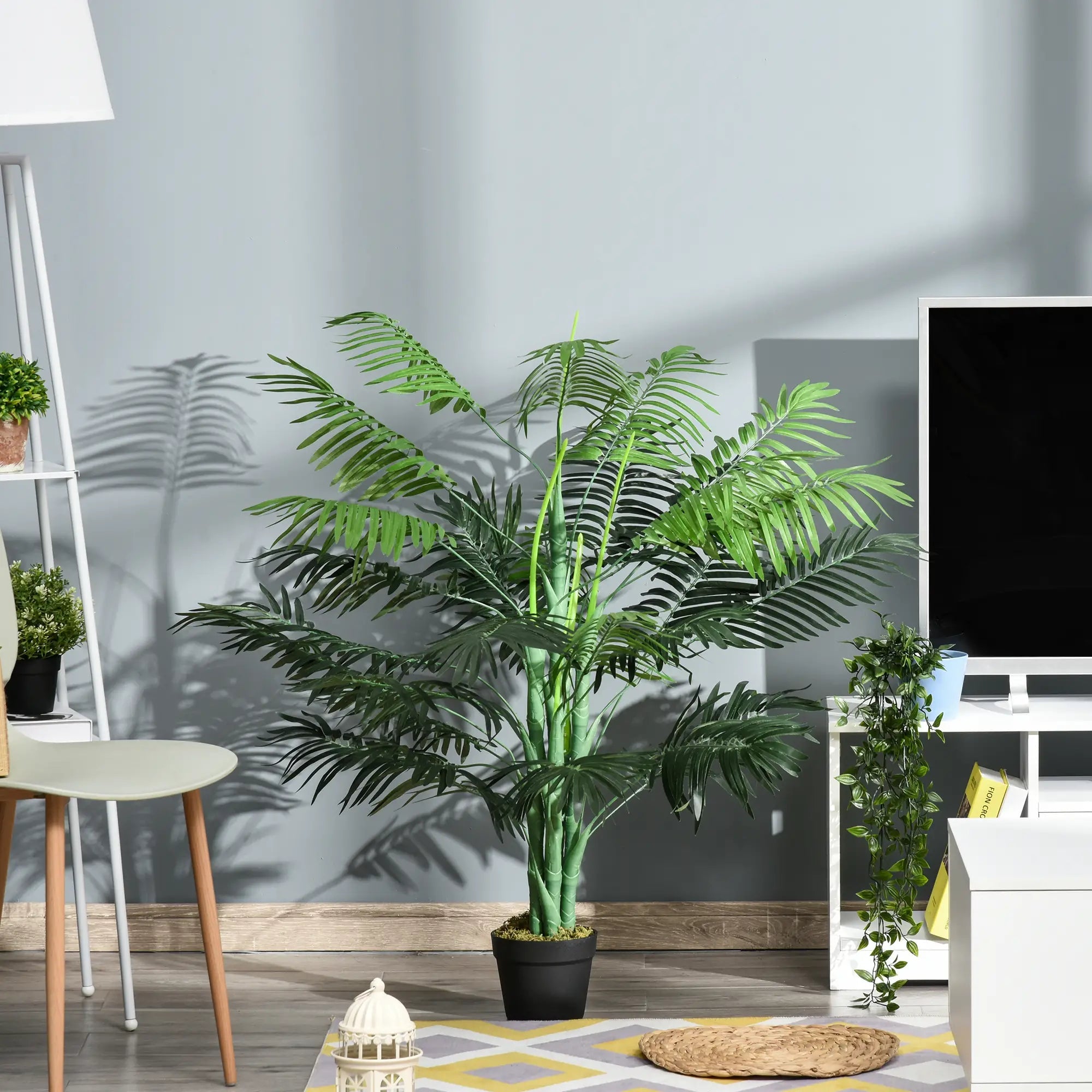 125cm/4FT Artificial Palm Plant Decorative Tree with Nursery Pot, Fake Plastic Indoor Outdoor Home Office Décor, Green Bargain Clearance Centre