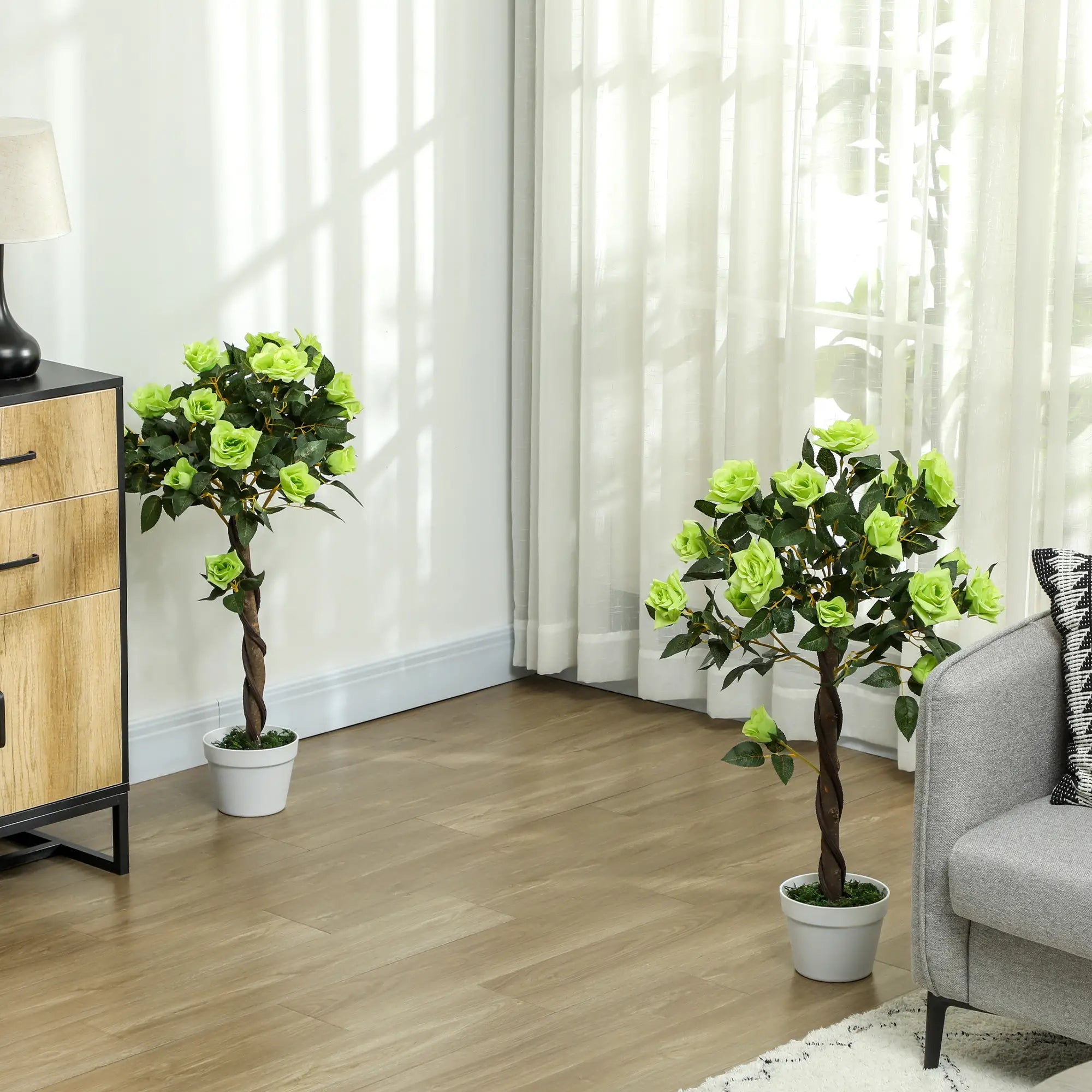Set of Two Faux Rose Trees - Green Bargain Clearance Centre