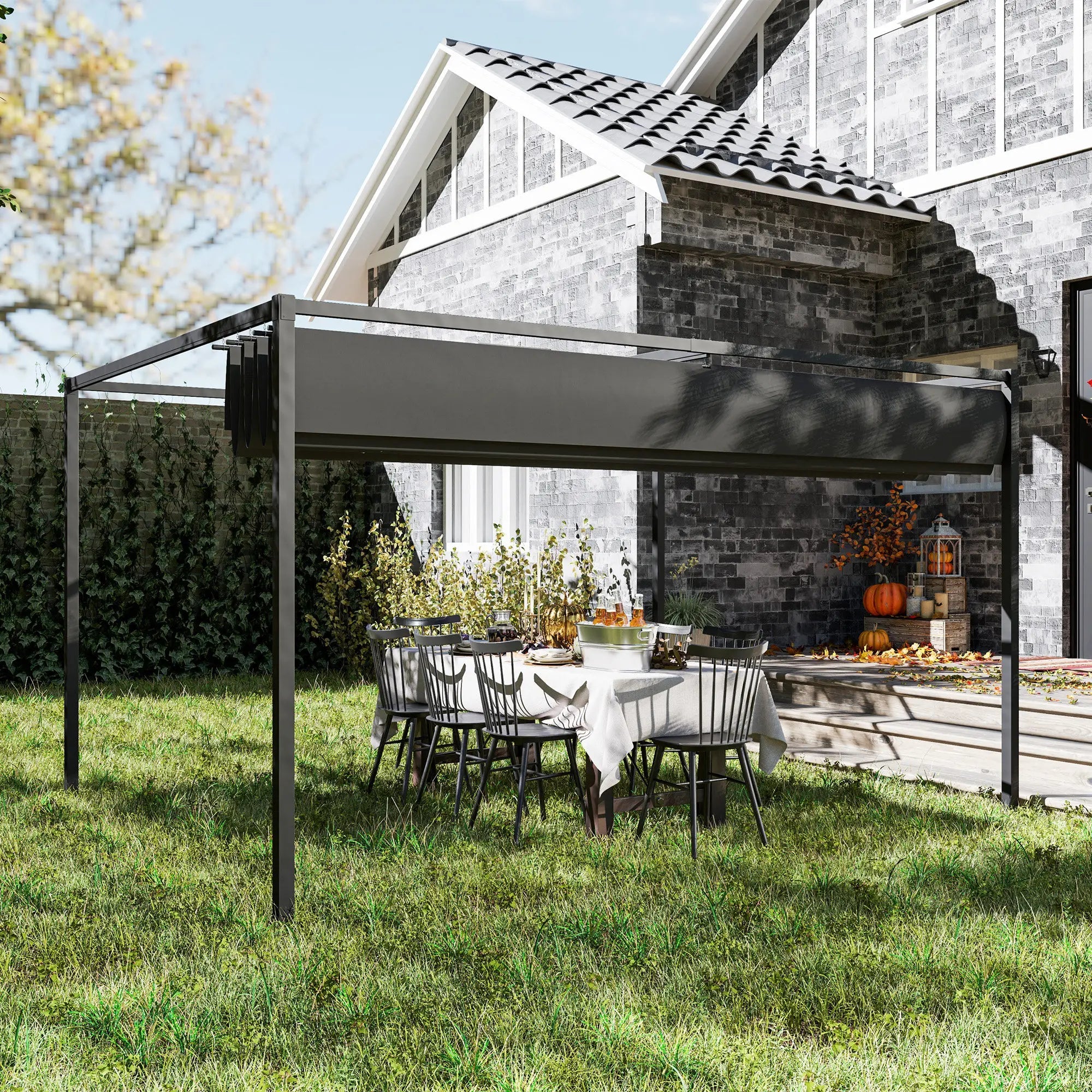 4 x 3m Metal Pergola, with Retractable Canopy Roof - Black Bargain Clearance Centre