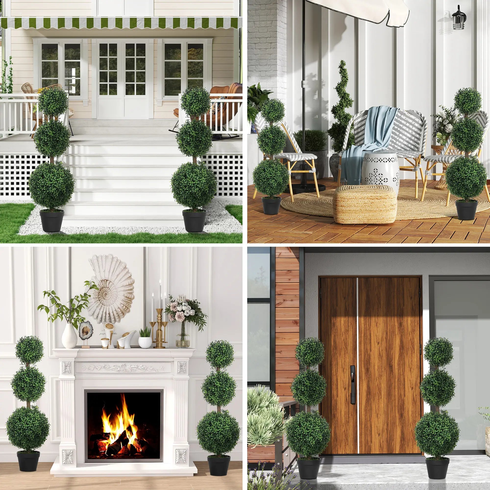 Set of 2 Decorative Artificial Trees, Topiary Ball-shaped Boxwood Trees in Pot, Fake Plants for Home Indoor outdoor Decor, 100cm, Green Bargain Clearance Centre