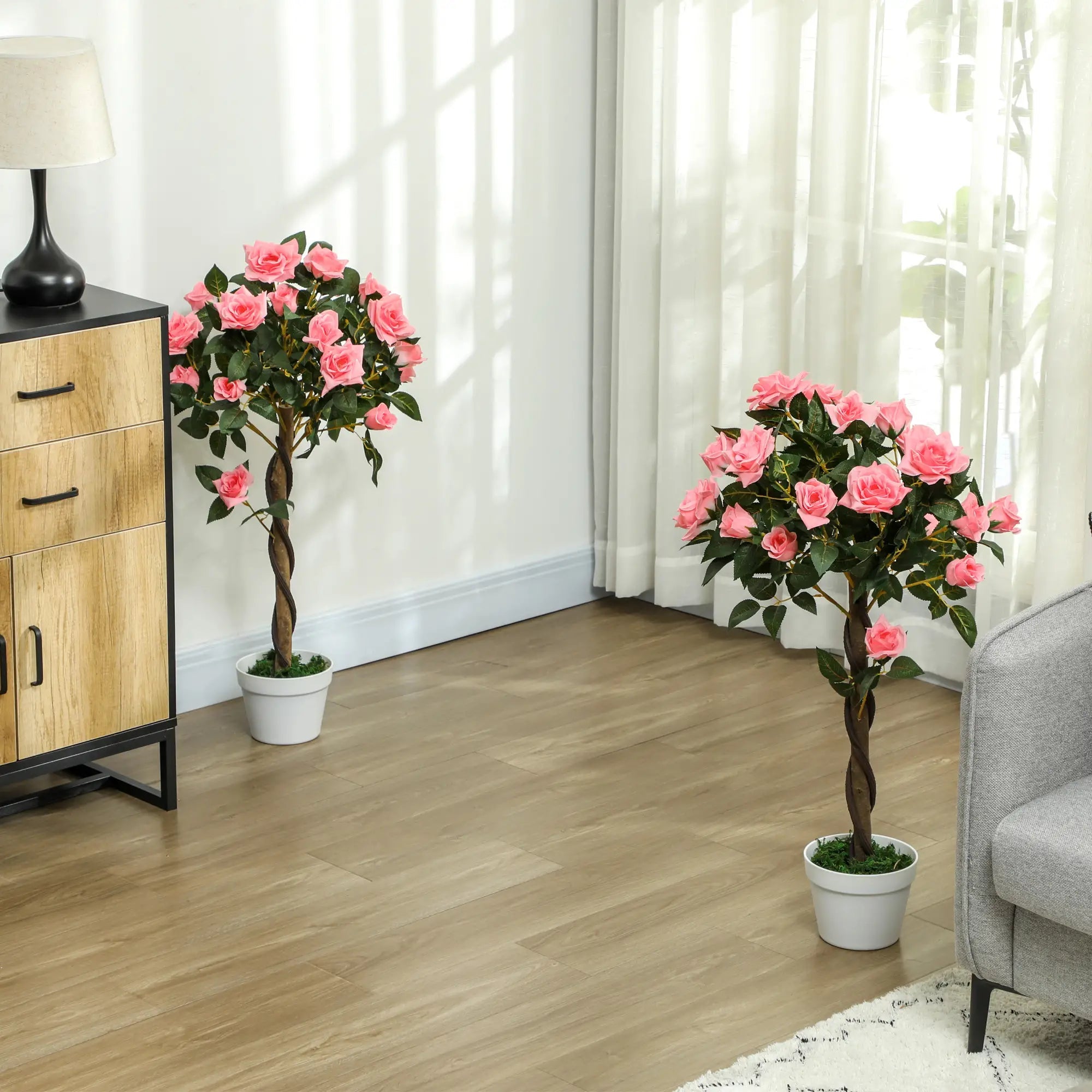 Set of 2 Artificial Plants Pink Rose Floral in Pot, Fake Plants for Home Indoor Outdoor Decor, 90cm Bargain Clearance Centre